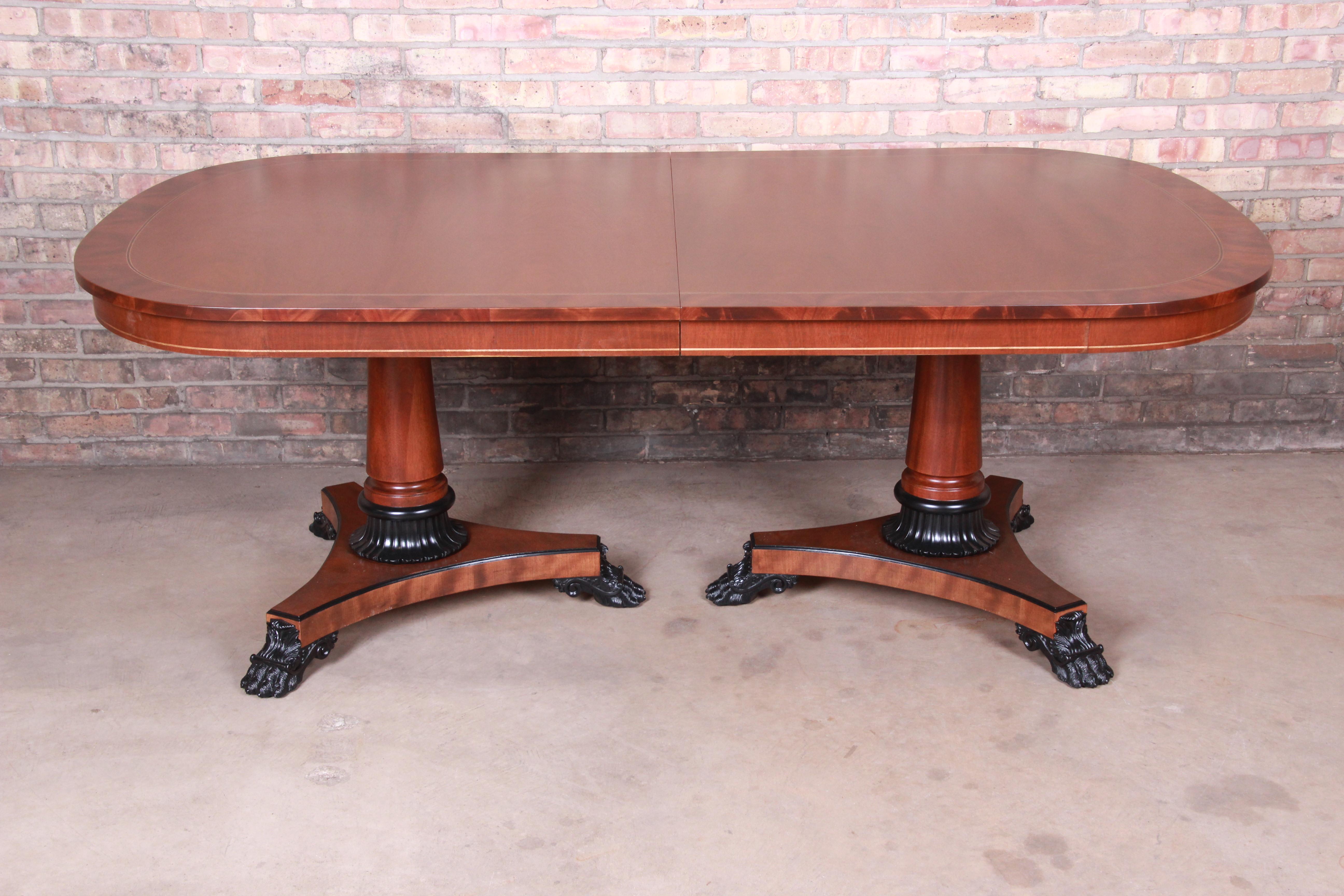 Late 20th Century Kindel Furniture Neoclassical Mahogany Double Pedestal Dining Table, Refinished