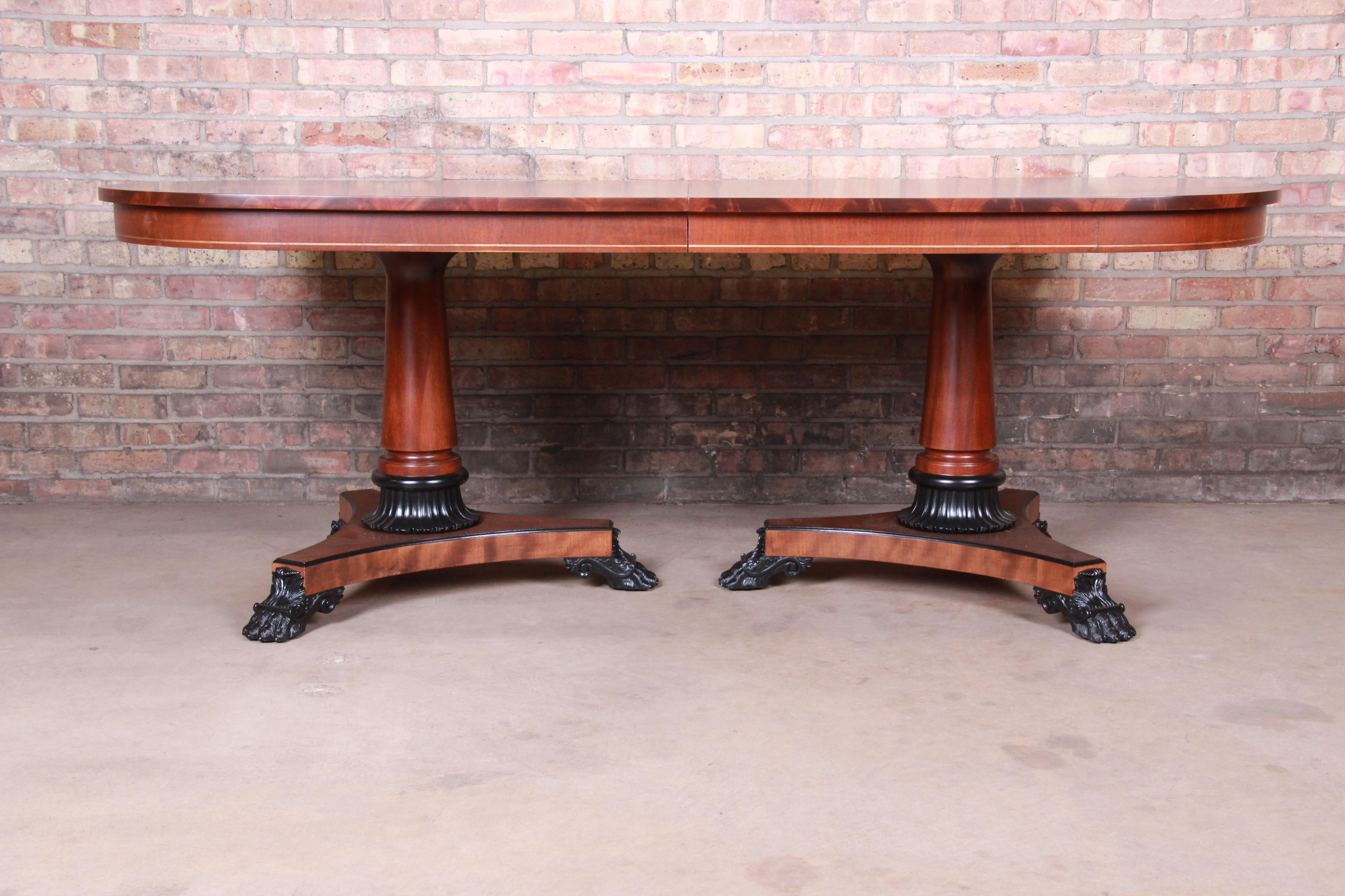 Kindel Furniture Neoclassical Mahogany Double Pedestal Dining Table, Refinished 1