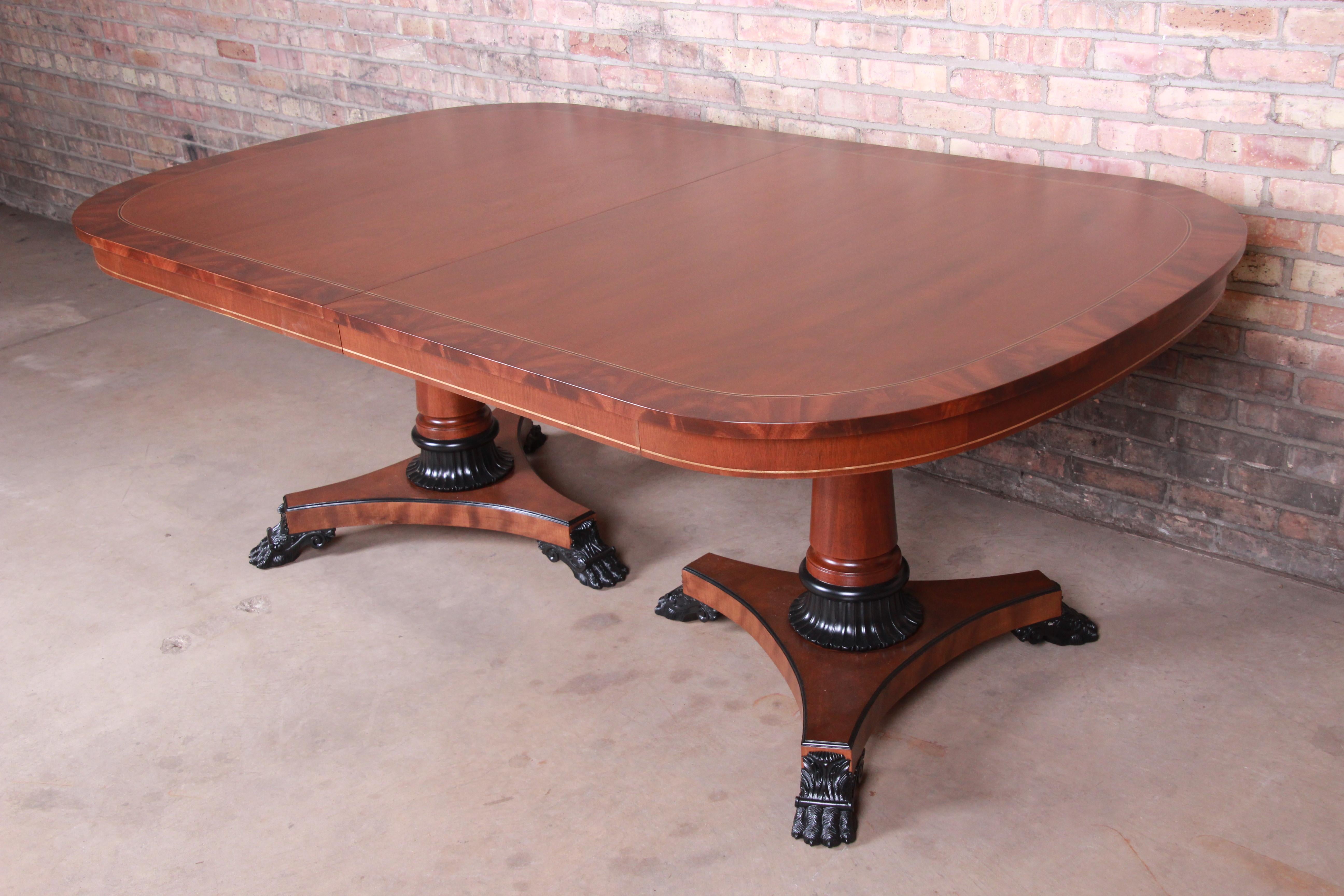 Kindel Furniture Neoclassical Mahogany Double Pedestal Dining Table, Refinished 2