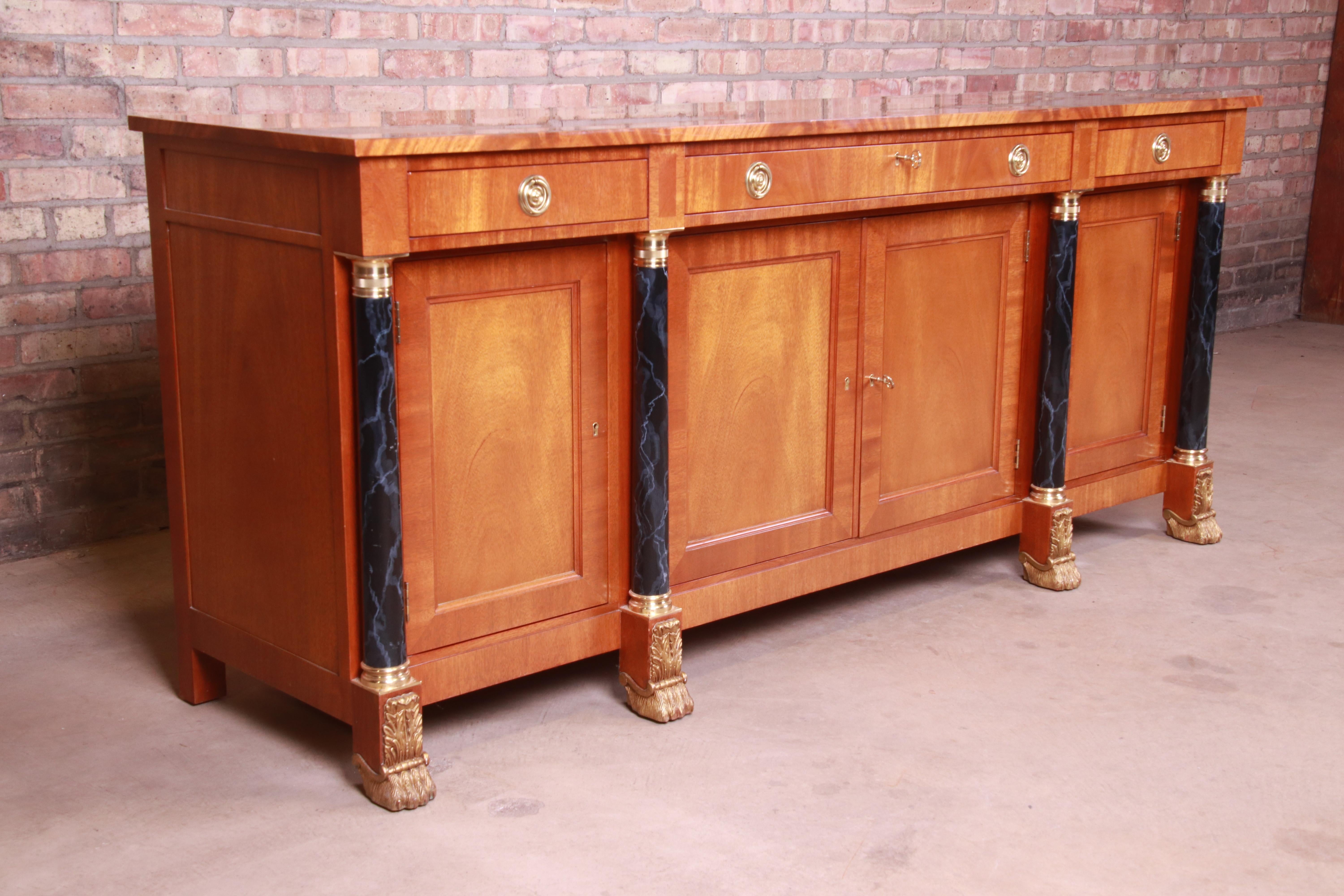 Brass Kindel Furniture Neoclassical Mahogany Sideboard or Bar Cabinet