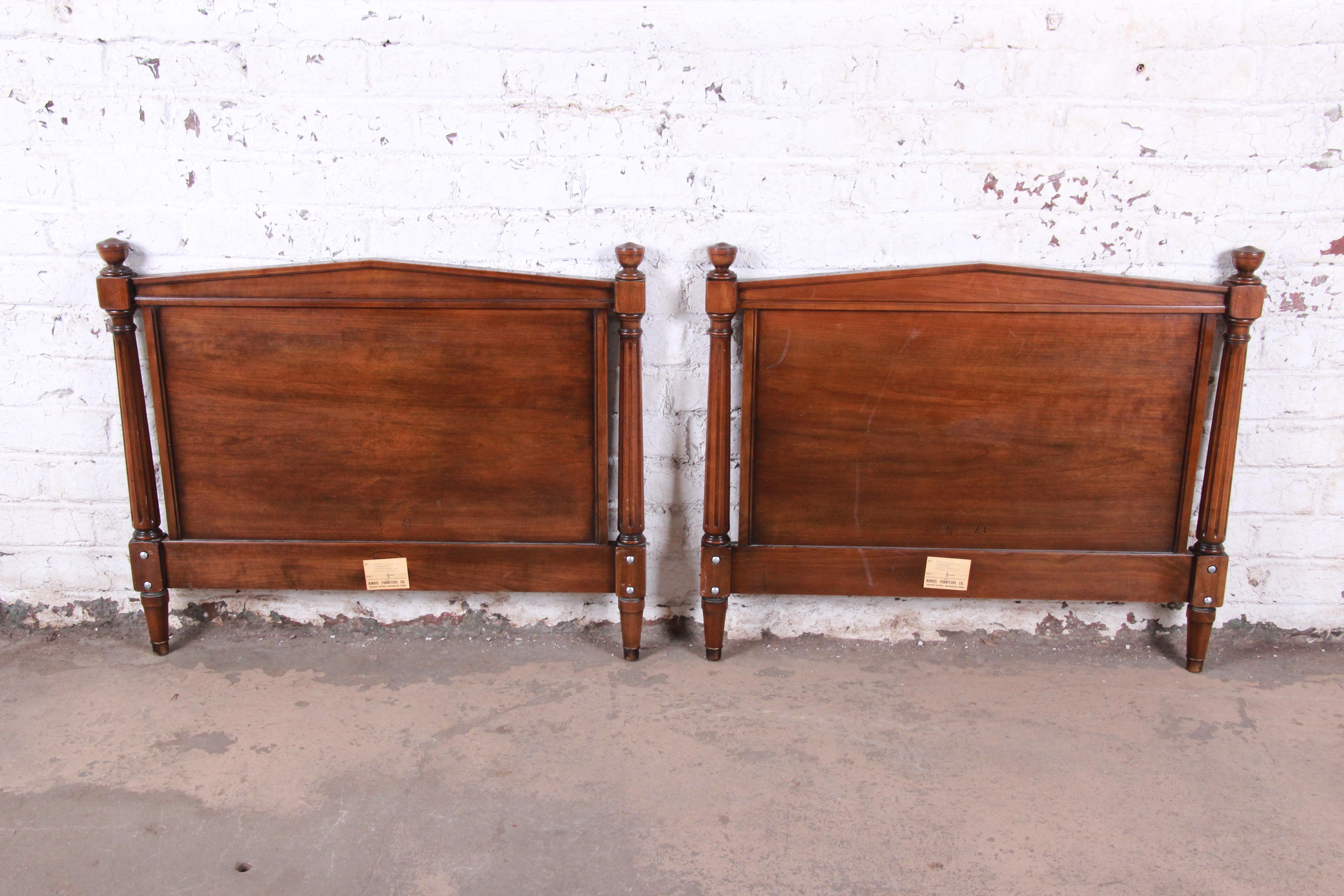 Mid-20th Century Kindel Furniture Neoclassical Walnut Twin Headboards, Pair