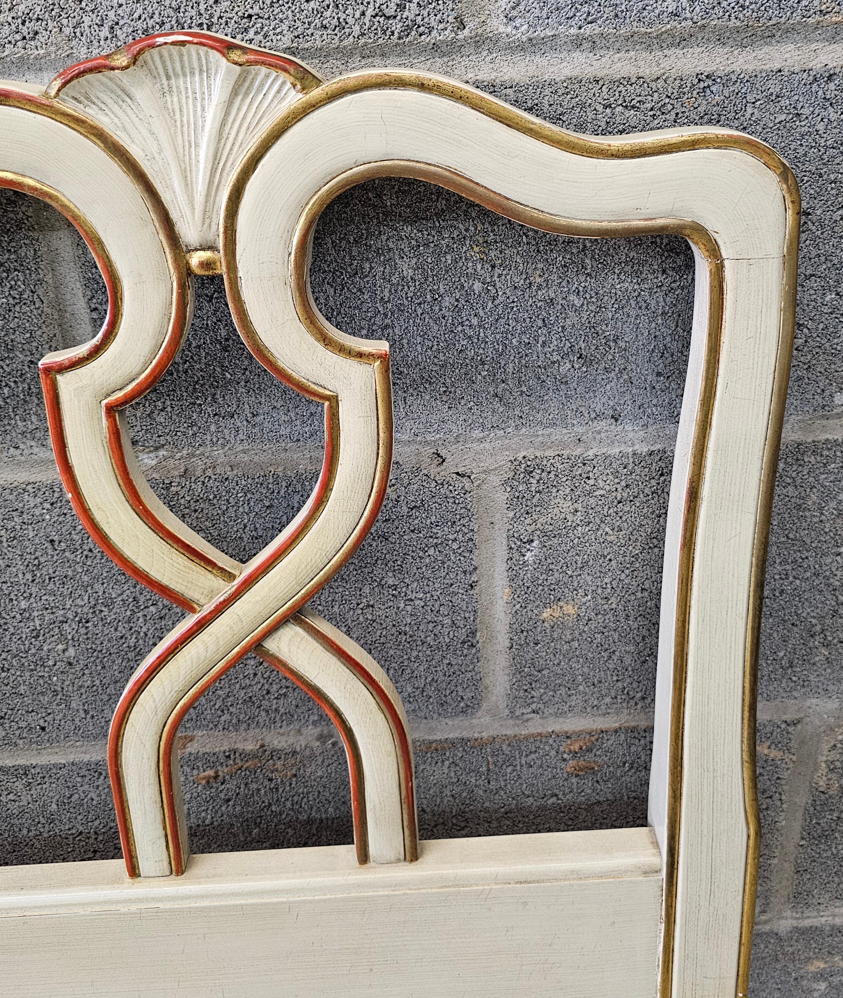 Painted Kindel Furniture Partial Gilt and Antique White Mahogany King Size Headboard For Sale