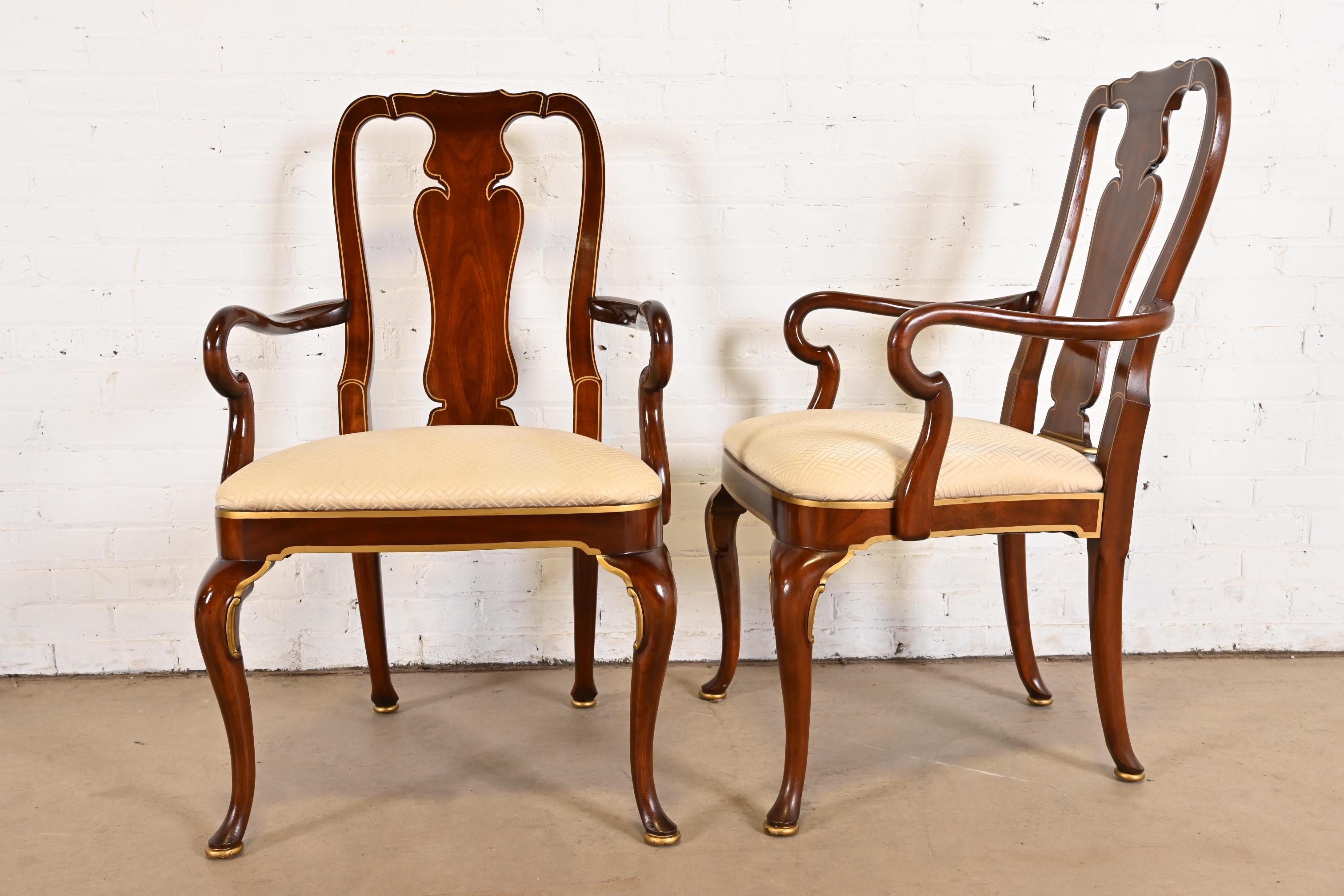 Kindel Furniture Queen Anne Mahogany and Gold Gilt Dining Chairs, Set of Ten For Sale 3