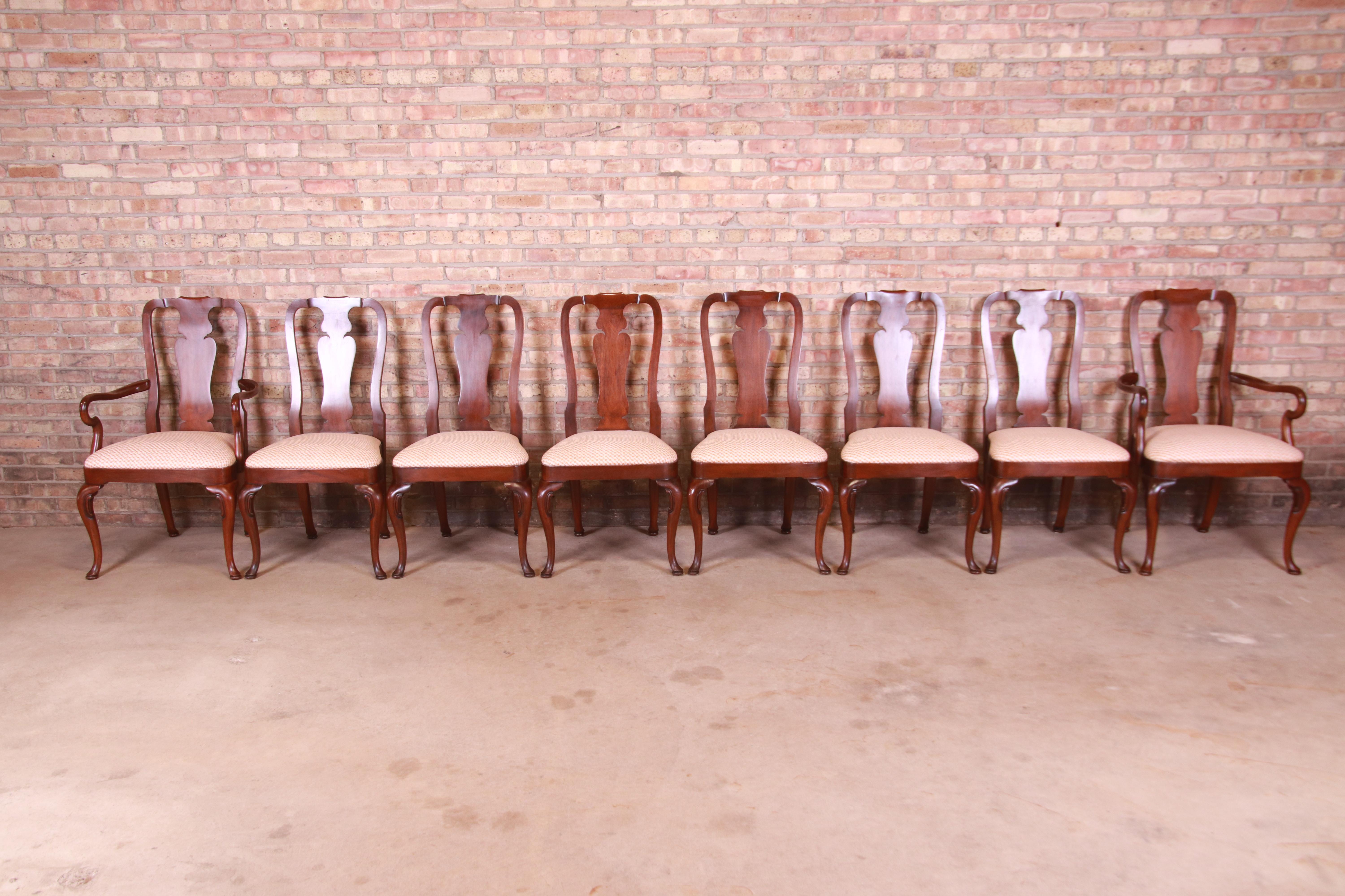American Kindel Furniture Queen Anne Mahogany Dining Chairs, Set of Eight