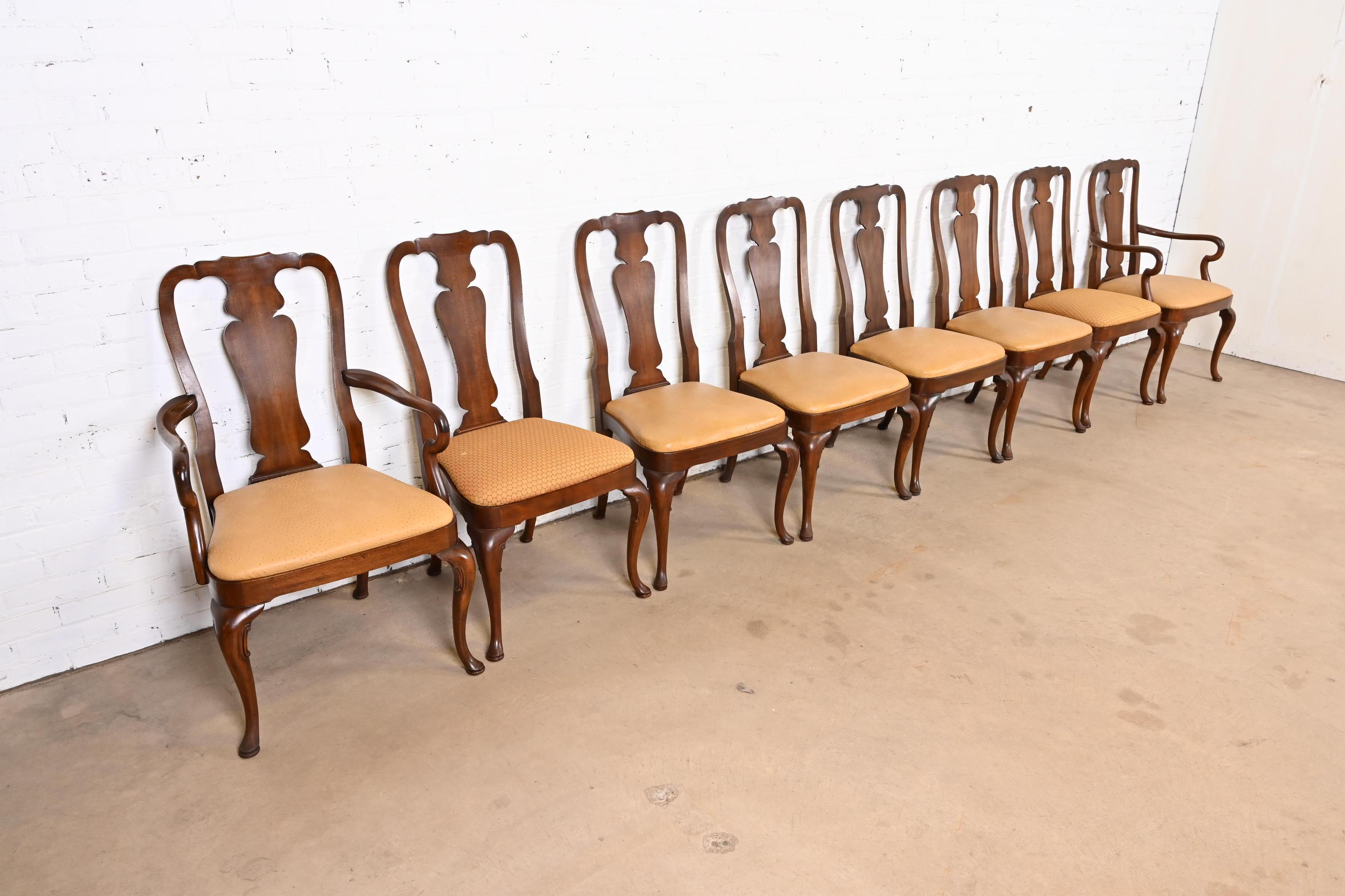 American Kindel Furniture Queen Anne Solid Mahogany Dining Chairs, Set of Eight For Sale