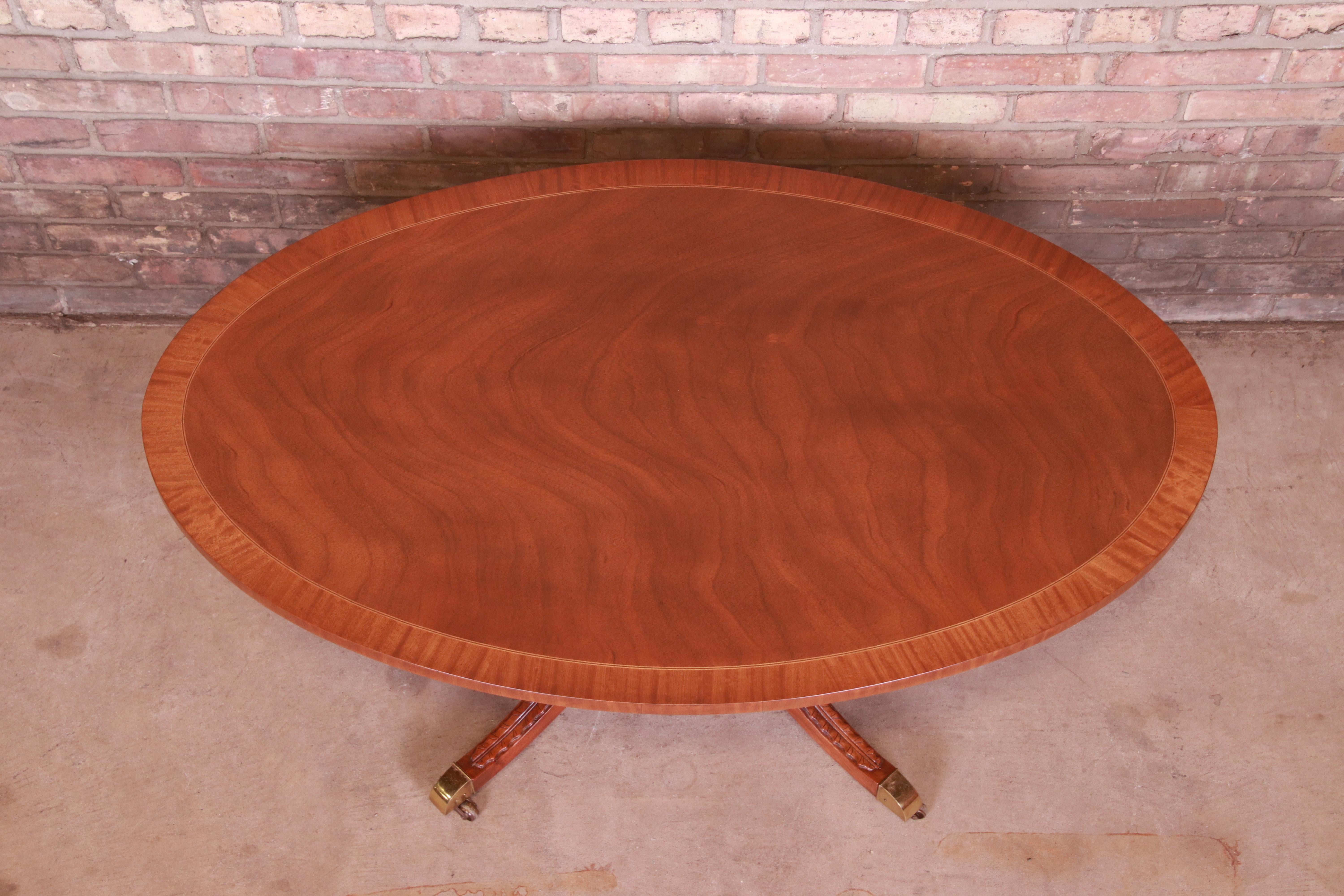 Kindel Furniture Regency Banded Mahogany Pedestal Coffee Table, Newly Refinished 1