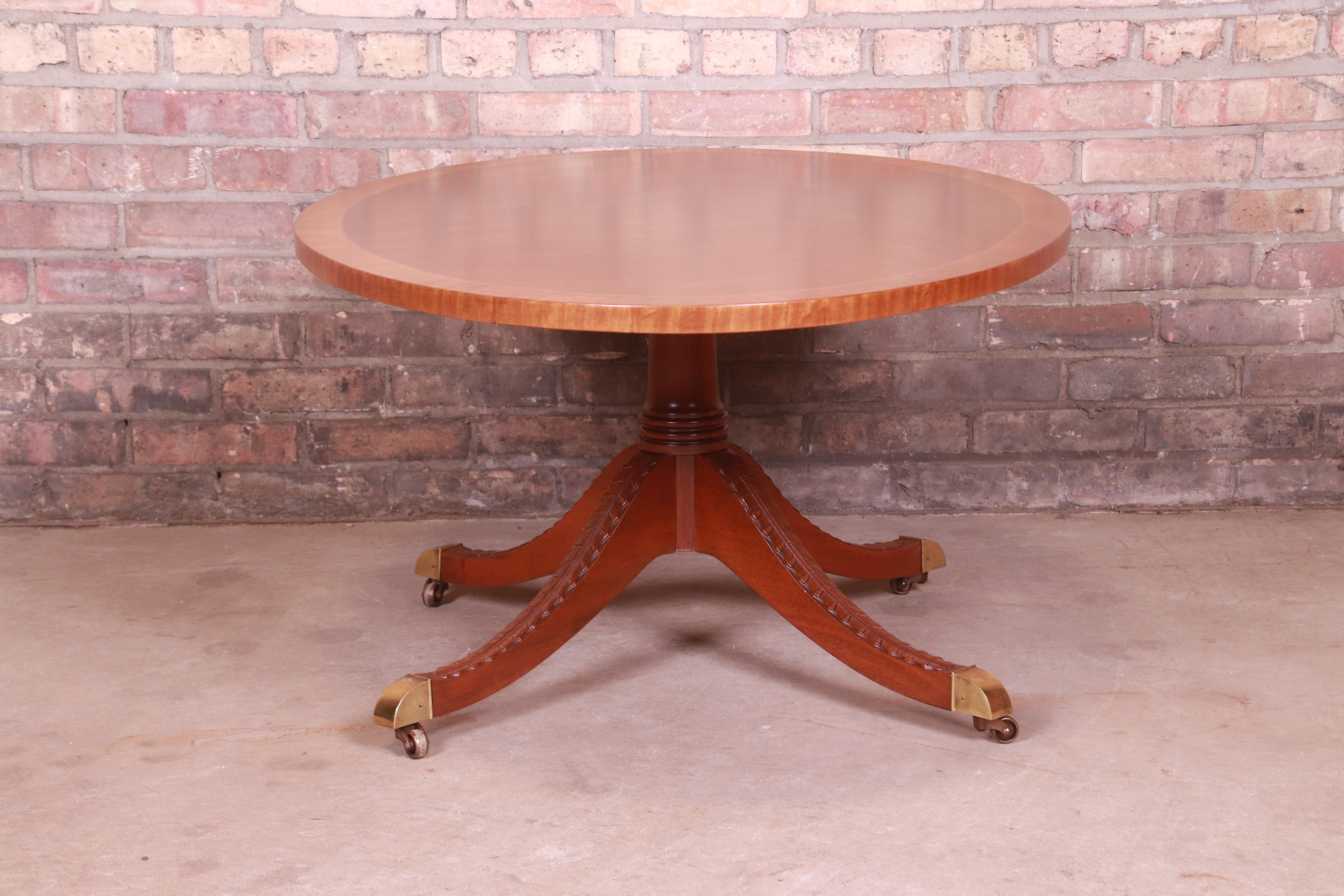 Kindel Furniture Regency Banded Mahogany Pedestal Coffee Table, Newly Refinished 3