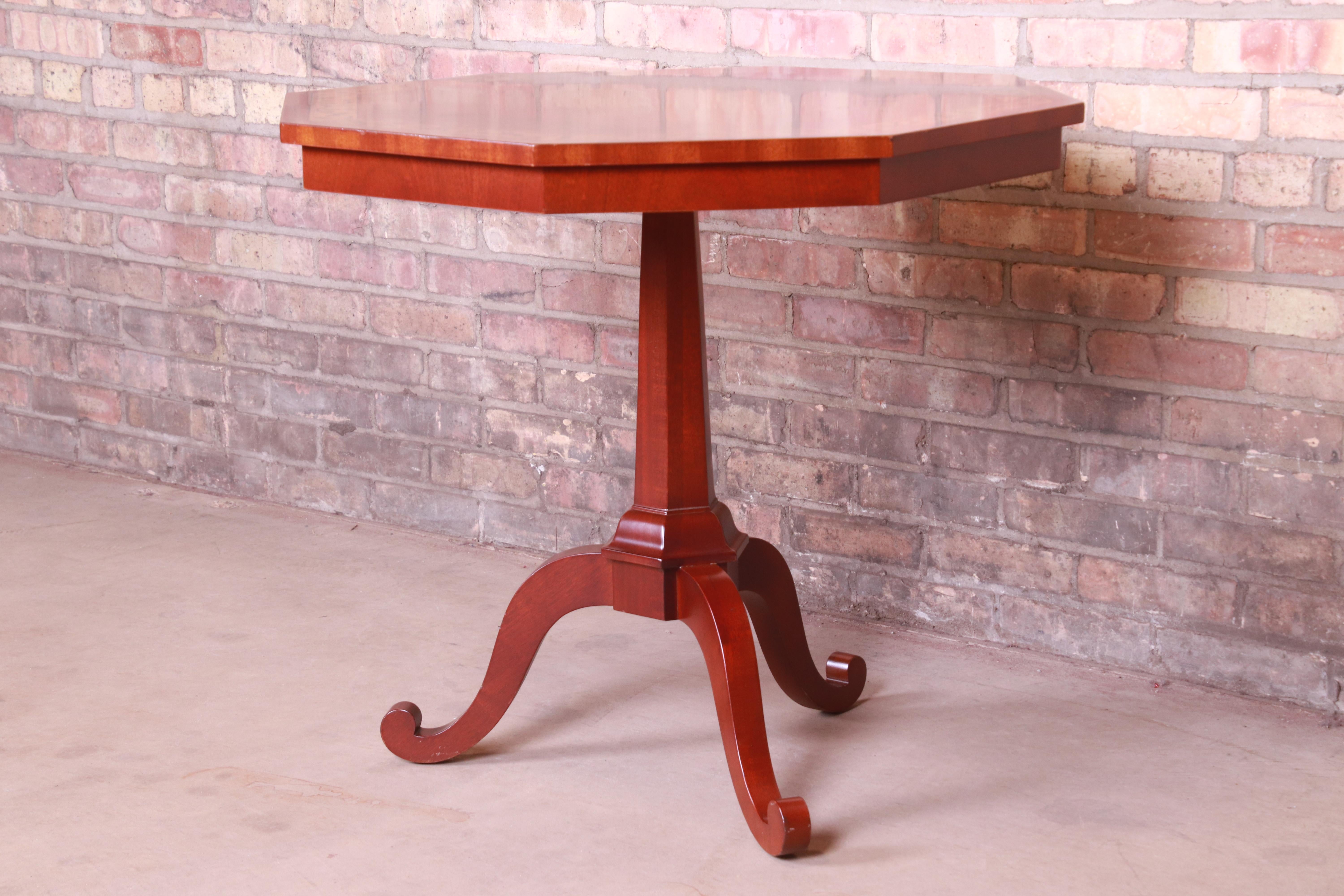 20th Century Kindel Furniture Regency Banded Mahogany Pedestal Tea Table