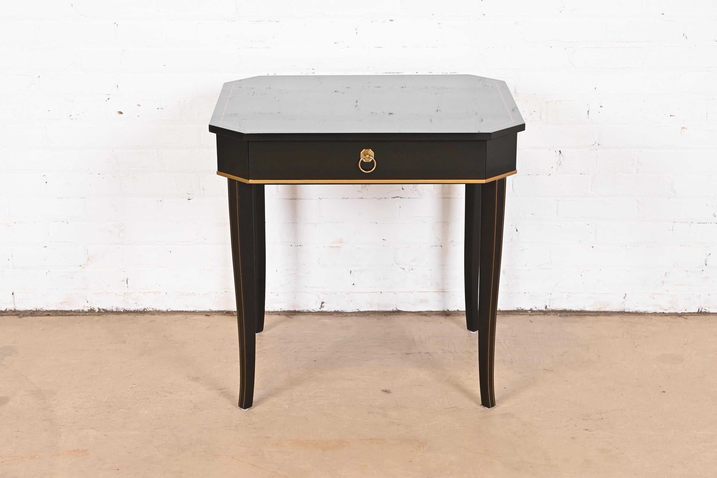 American Kindel Furniture Regency Black Lacquer and Gold Gilt Tea Table