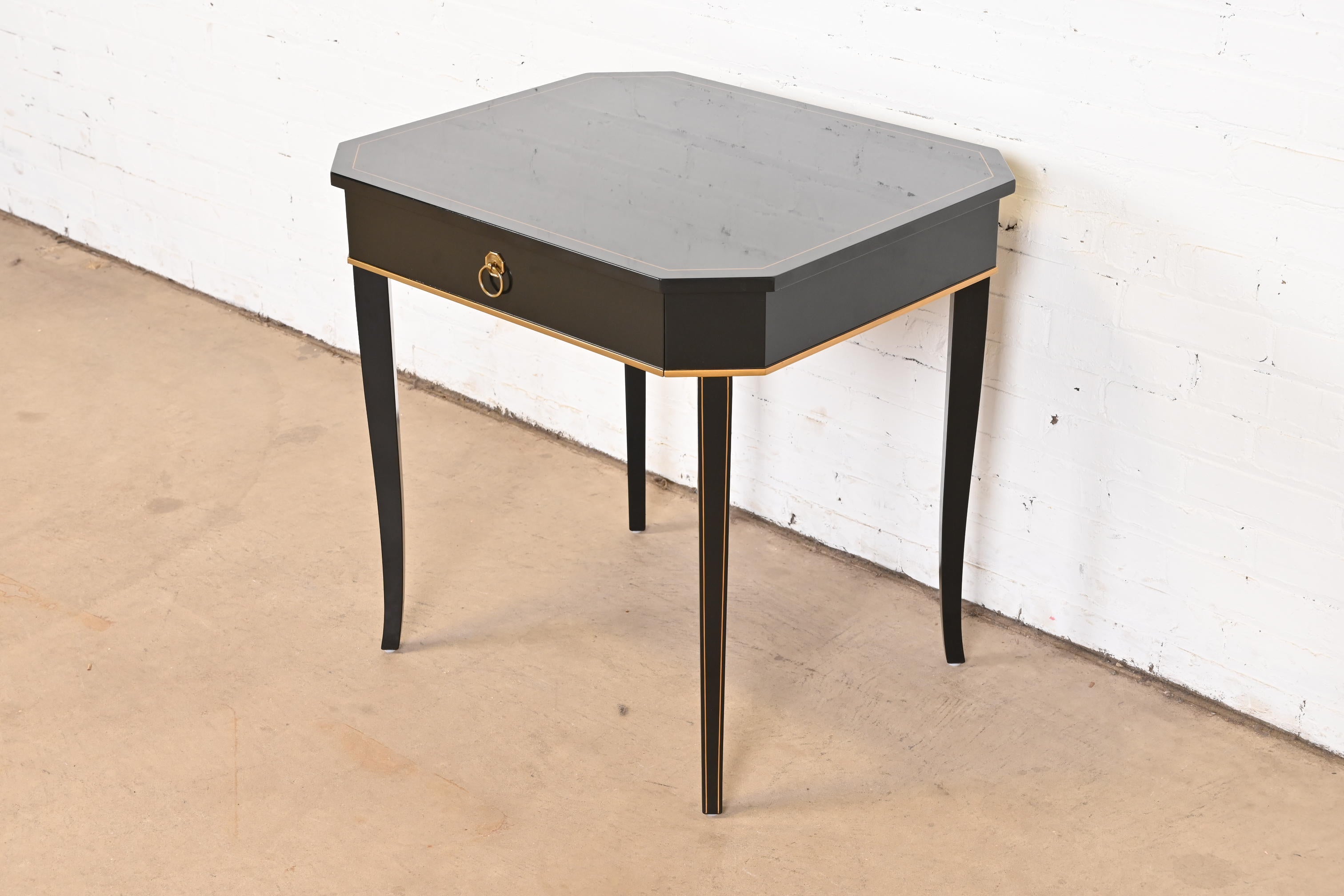20th Century Kindel Furniture Regency Black Lacquer and Gold Gilt Tea Table
