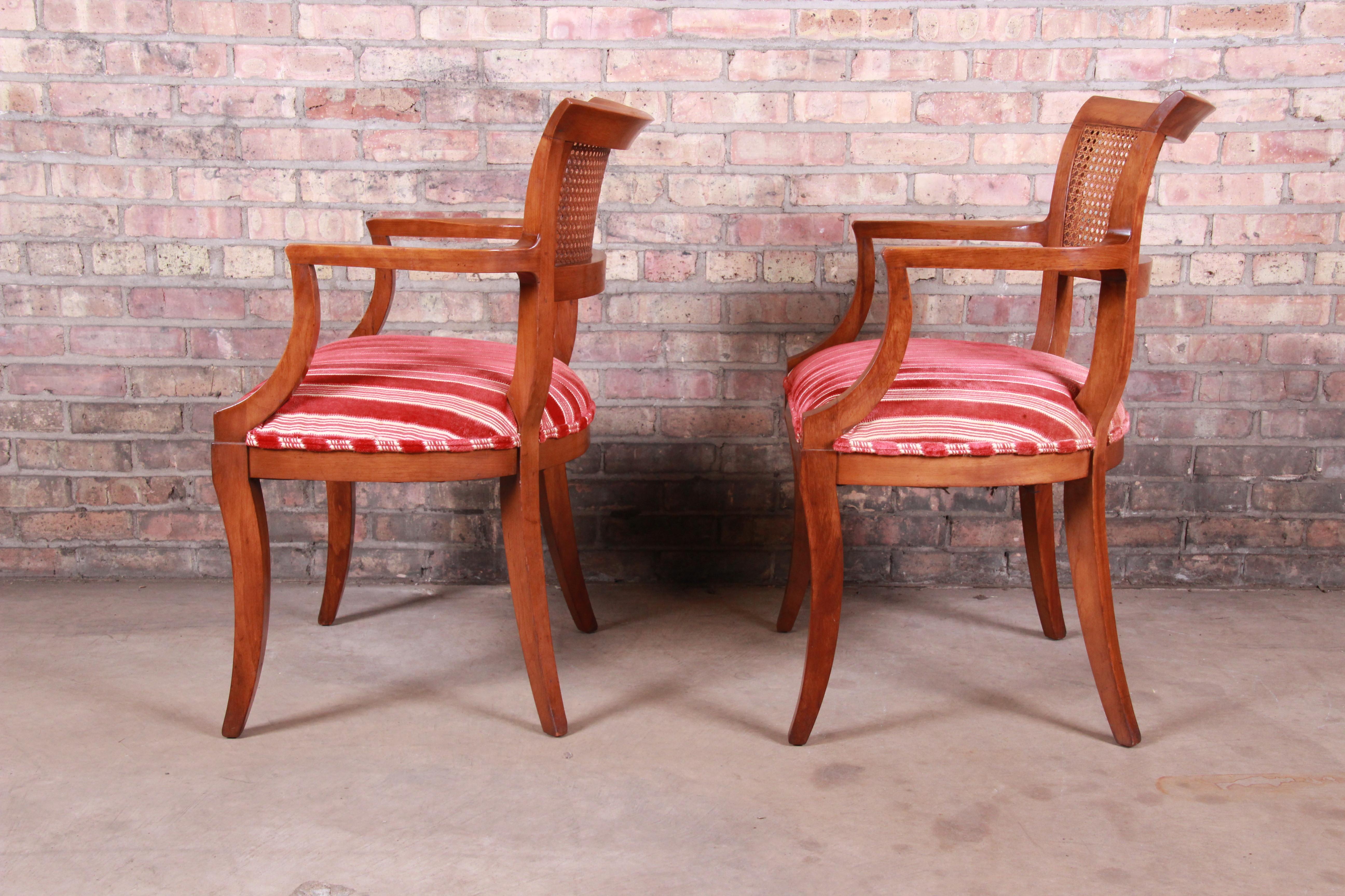 Late 20th Century Kindel Furniture Regency Cane Back Armchairs, Pair