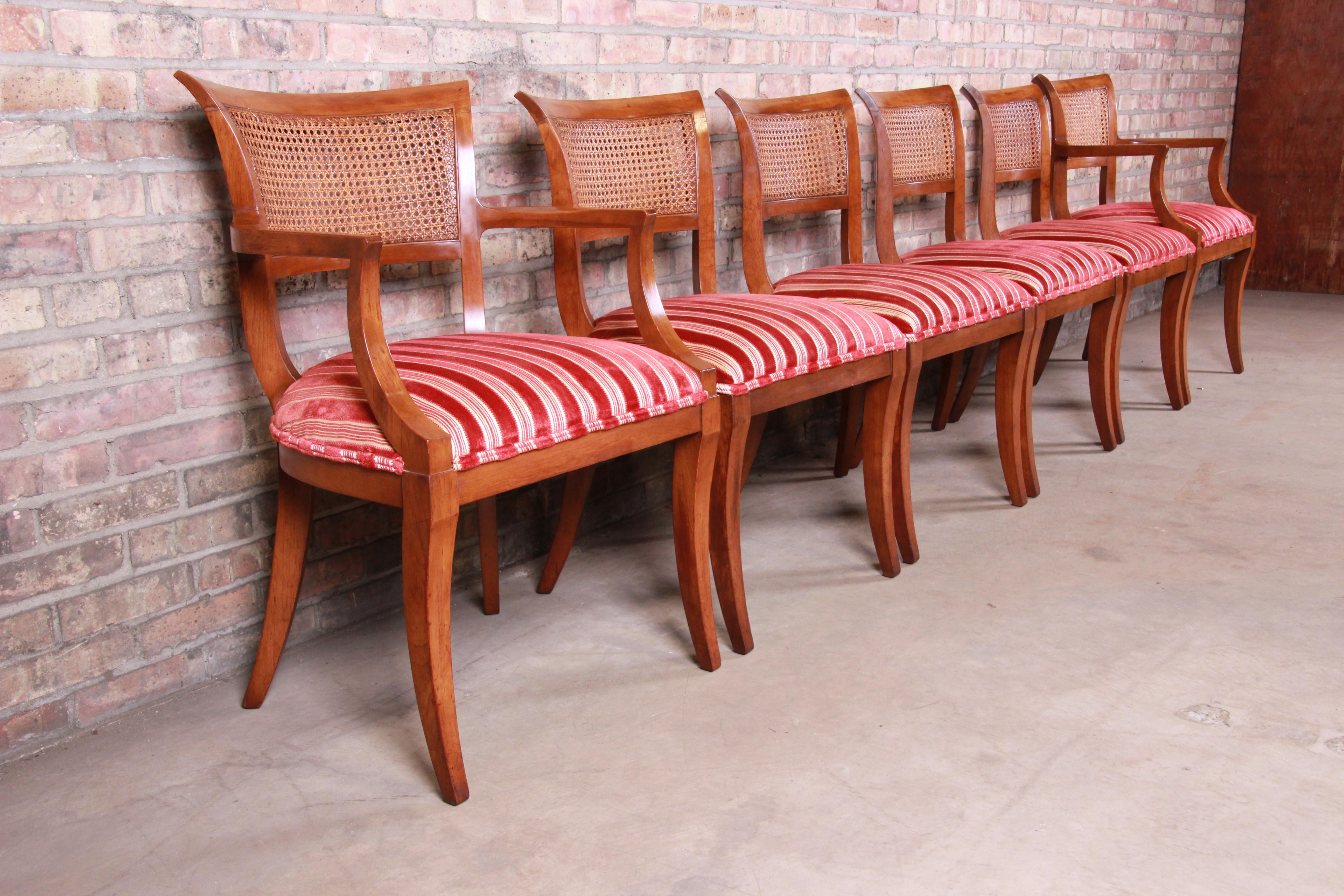 Kindel Furniture Regency Cane Back Dining Chairs, Set of Six In Good Condition In South Bend, IN