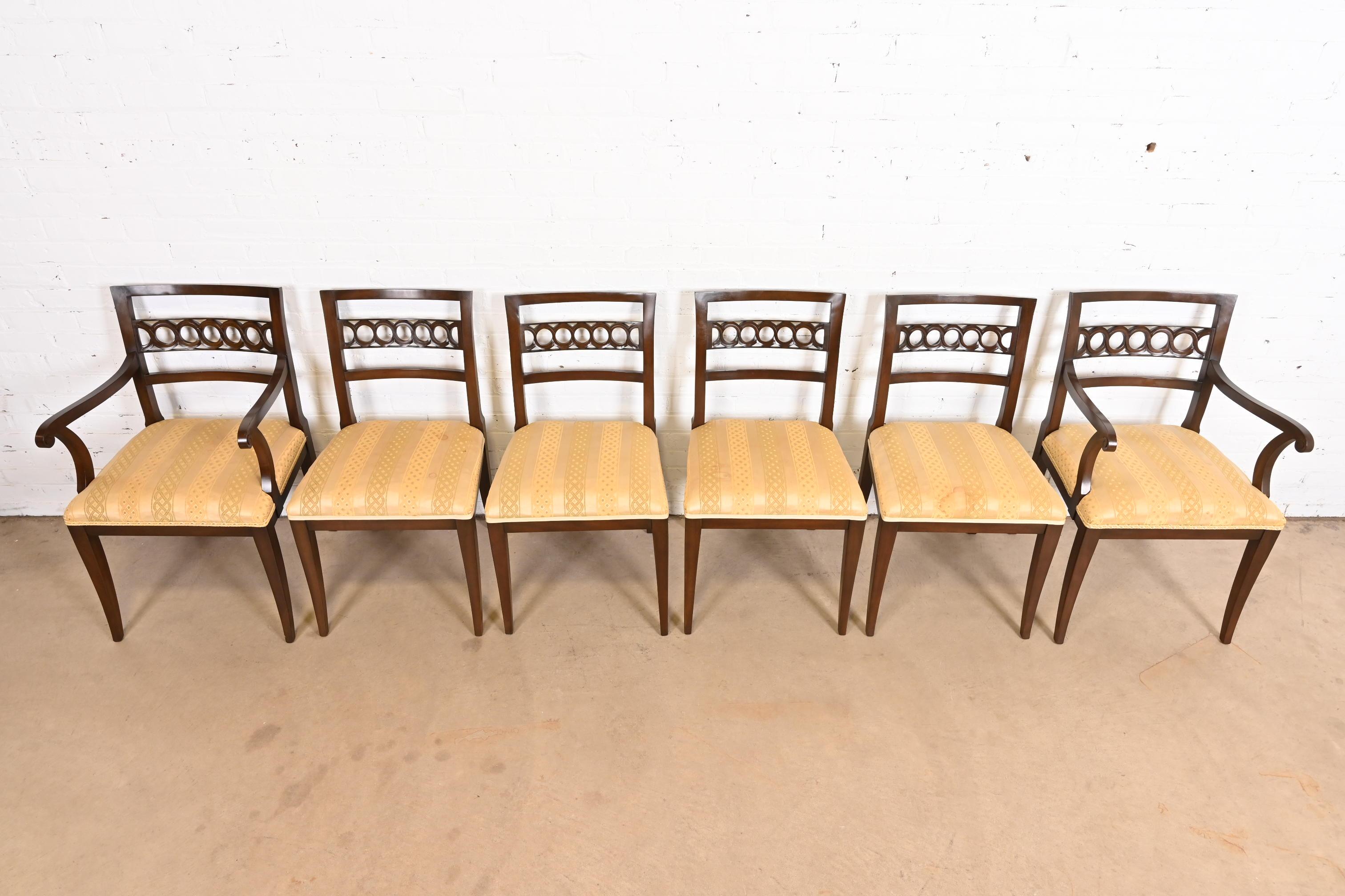 Upholstery Kindel Furniture Regency Carved Cherry Wood Dining Chairs, Set of Six For Sale