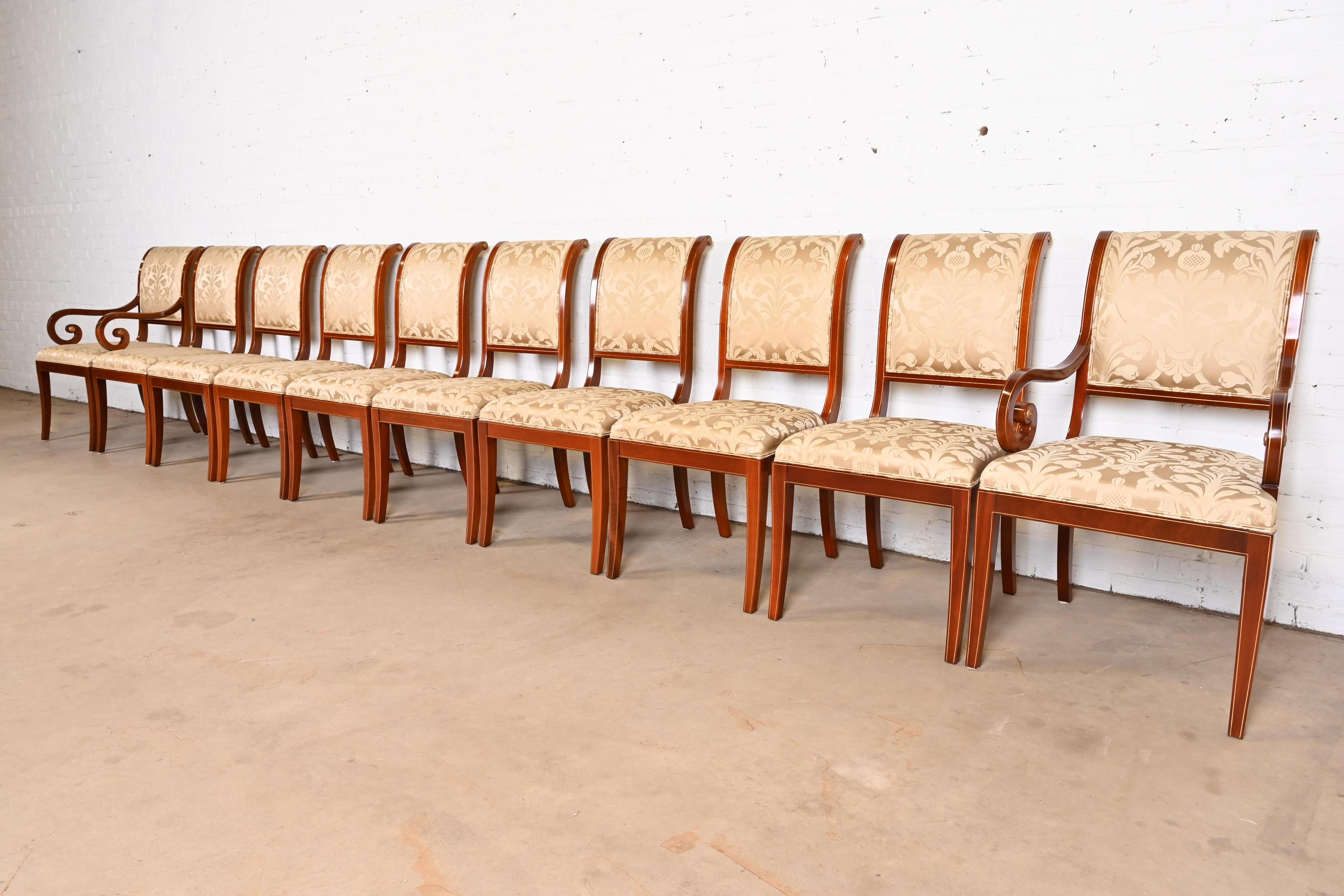 Kindel Furniture Regency Carved Mahogany and Gold Gilt Dining Chairs, Set of Ten In Good Condition In South Bend, IN