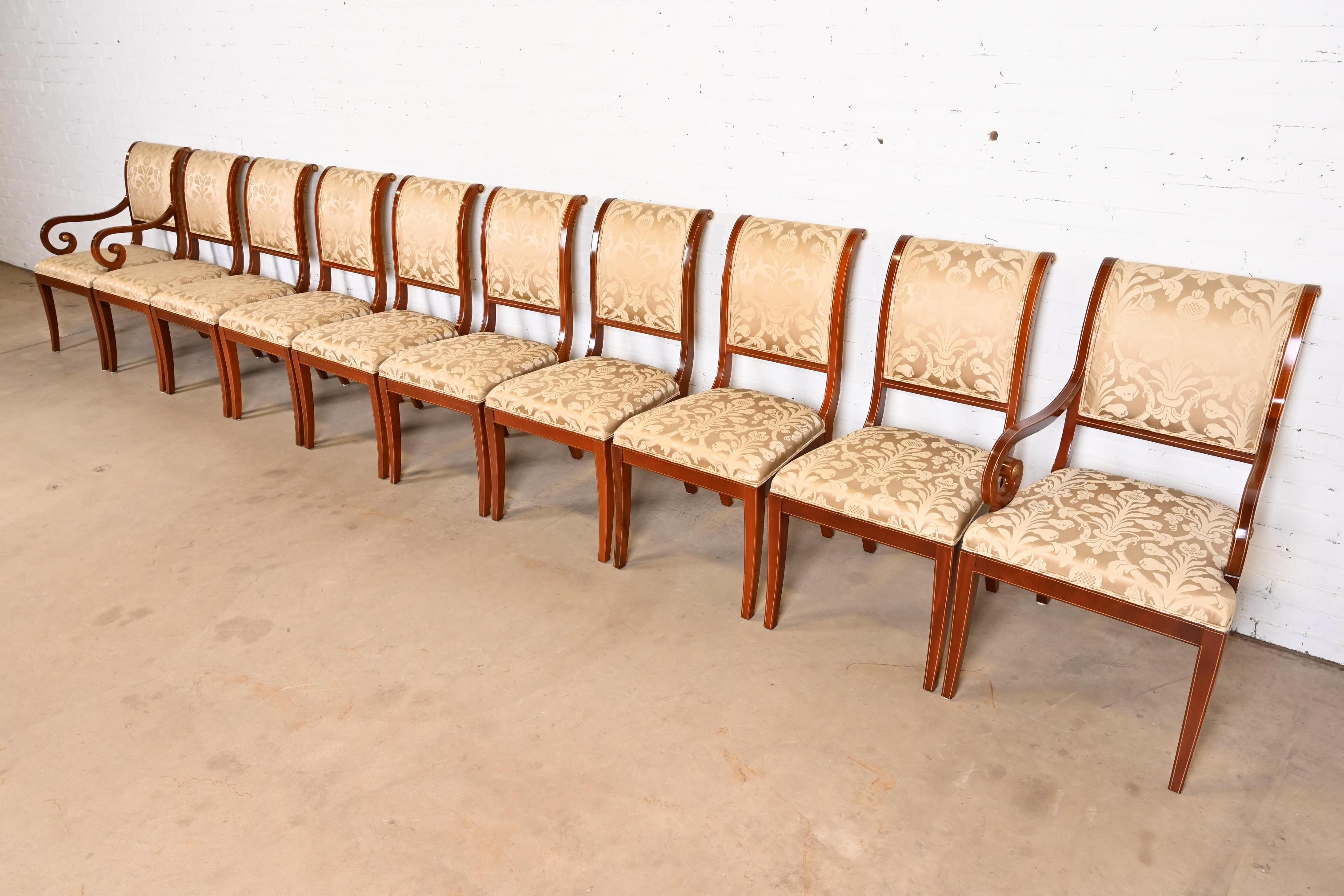 20th Century Kindel Furniture Regency Carved Mahogany and Gold Gilt Dining Chairs, Set of Ten For Sale