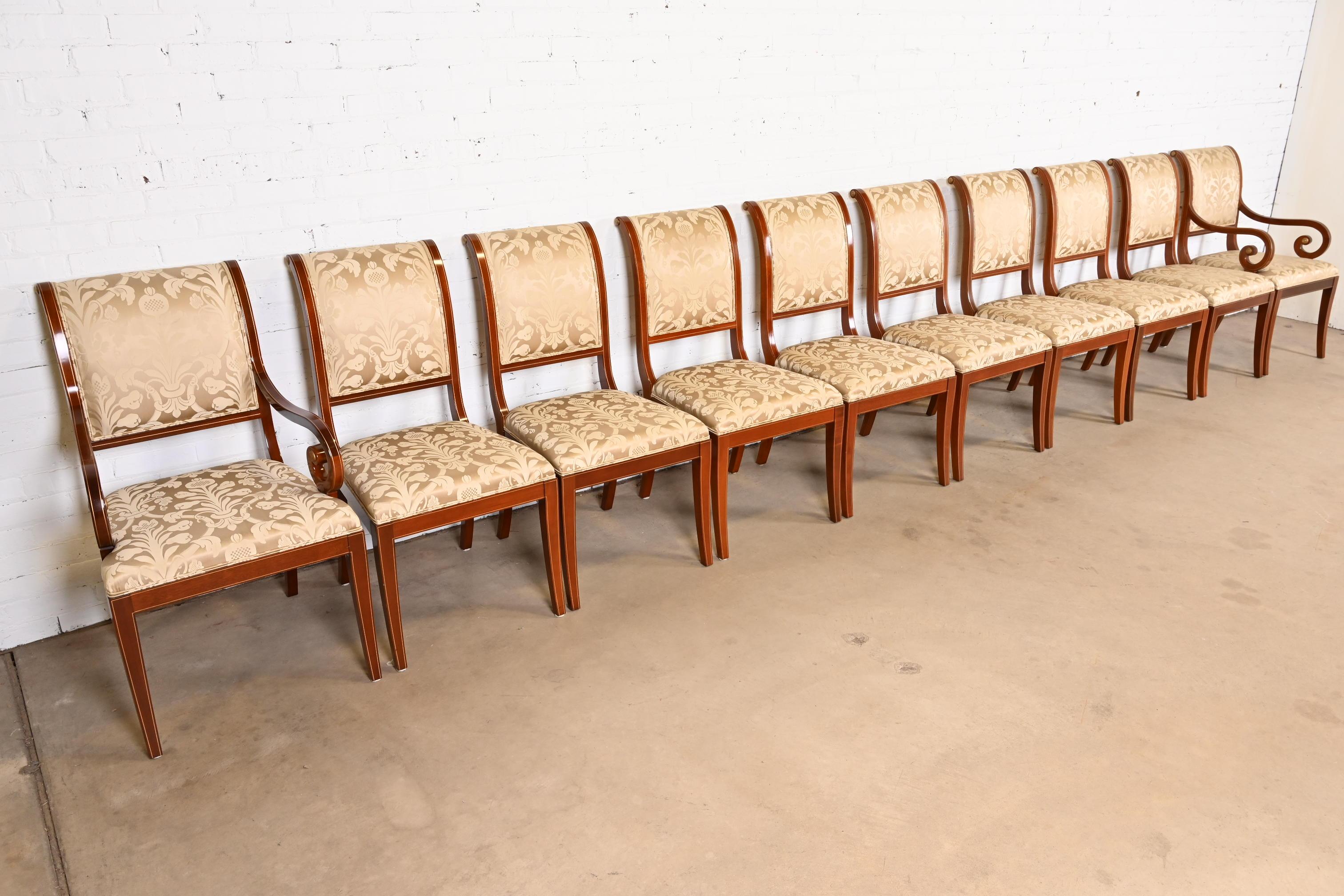 Kindel Furniture Regency Carved Mahogany and Gold Gilt Dining Chairs, Set of Ten For Sale 1