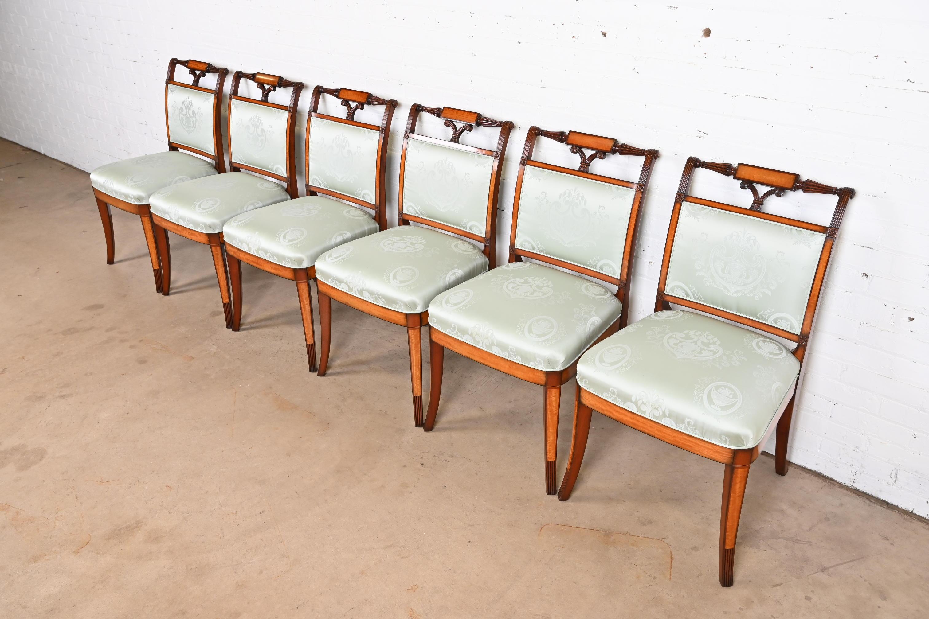 Kindel Furniture Regency Carved Mahogany and Satinwood Dining Chairs, Set of Six In Good Condition In South Bend, IN