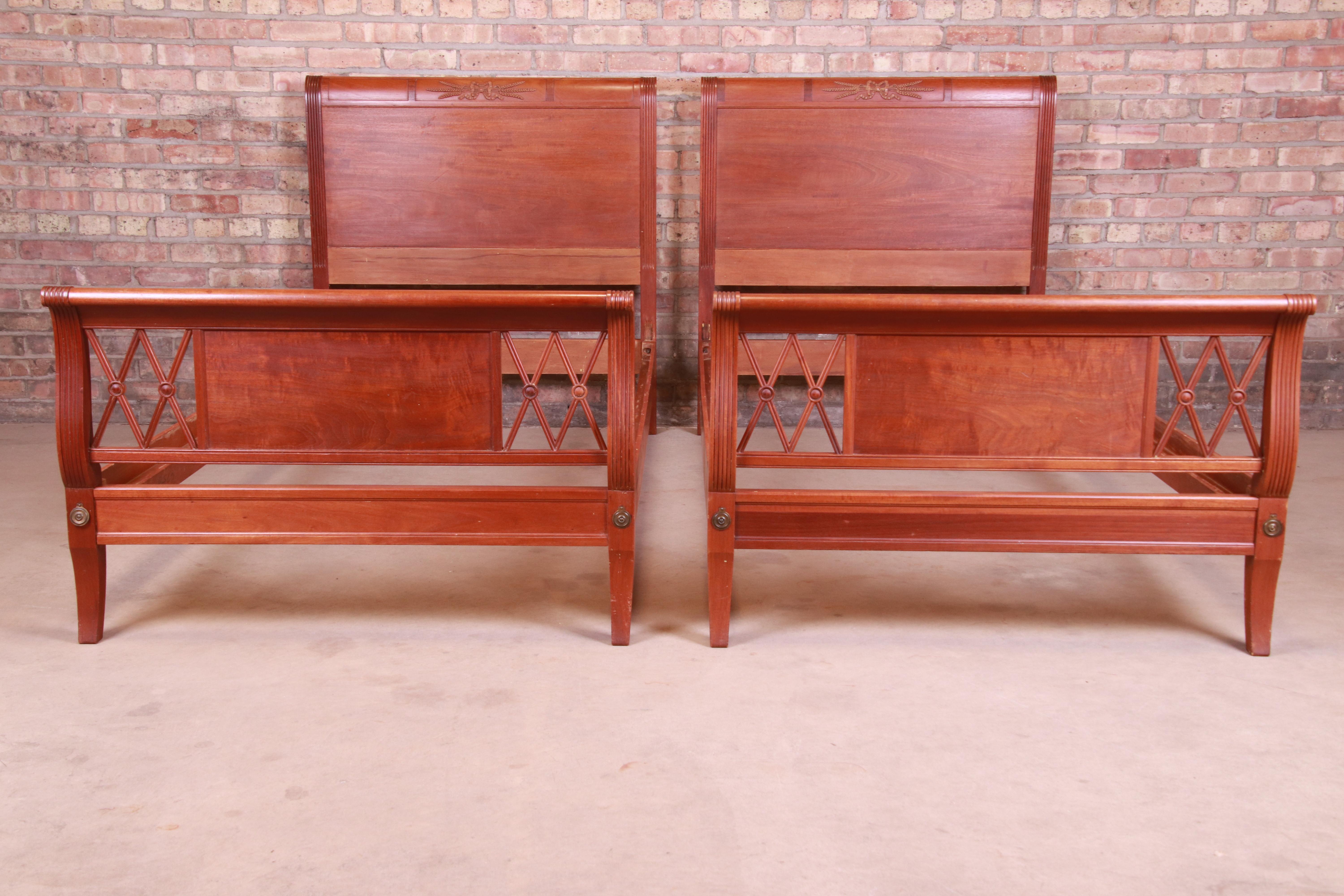 Kindel Furniture Regency Carved Mahogany Twin Beds, Pair 3
