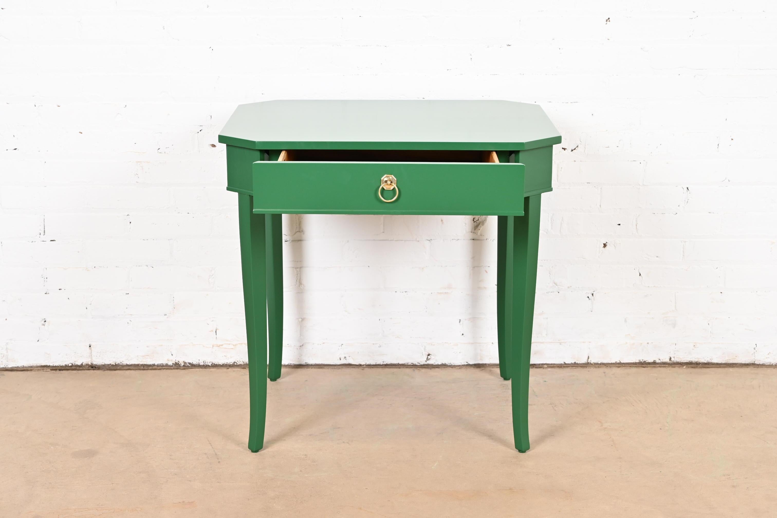 Brass Kindel Furniture Regency Green Lacquered Tea Table, Newly Refinished