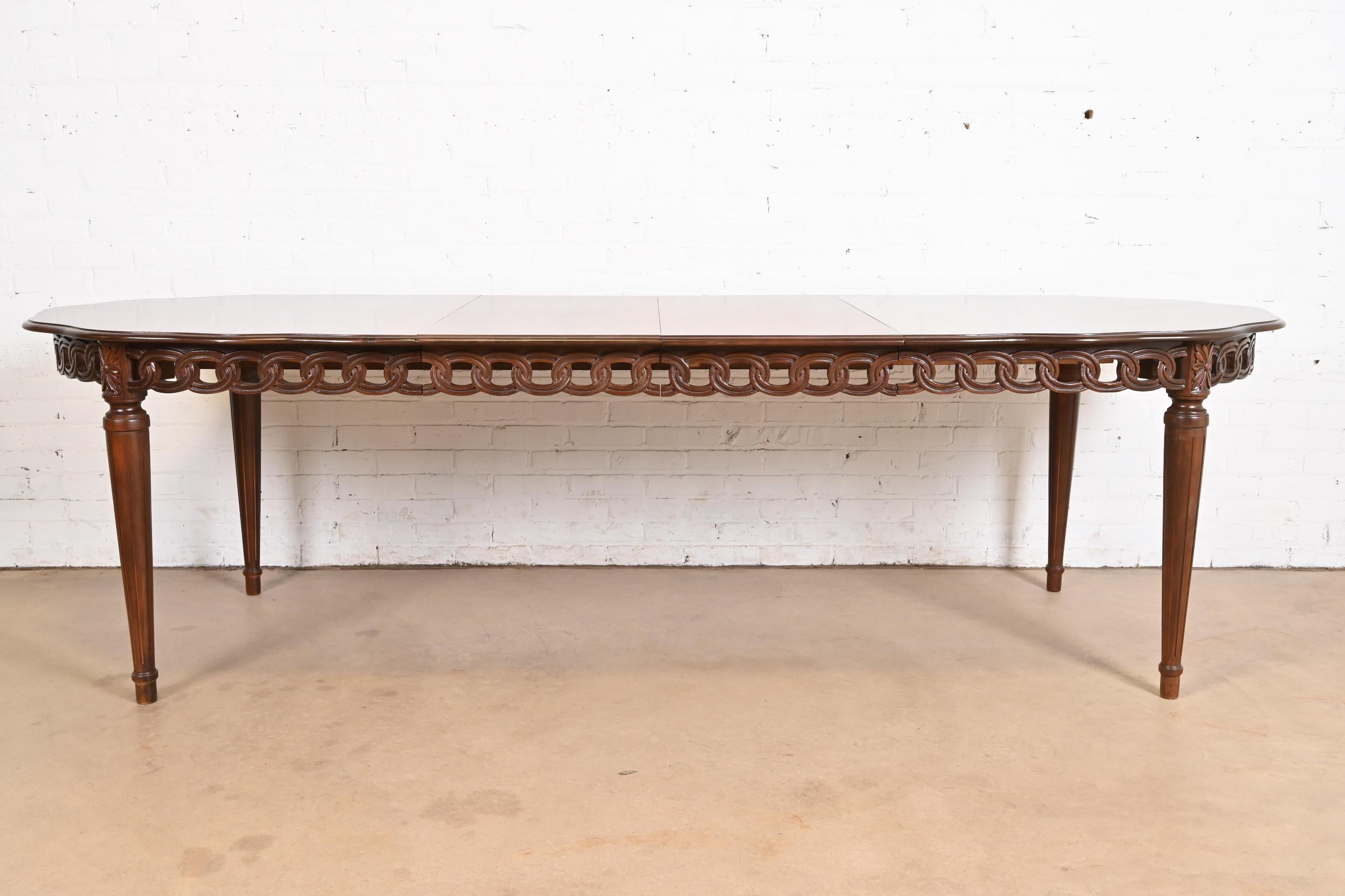 American Kindel Furniture Style French Regency Louis XVI Dining Table, Newly Refinished For Sale