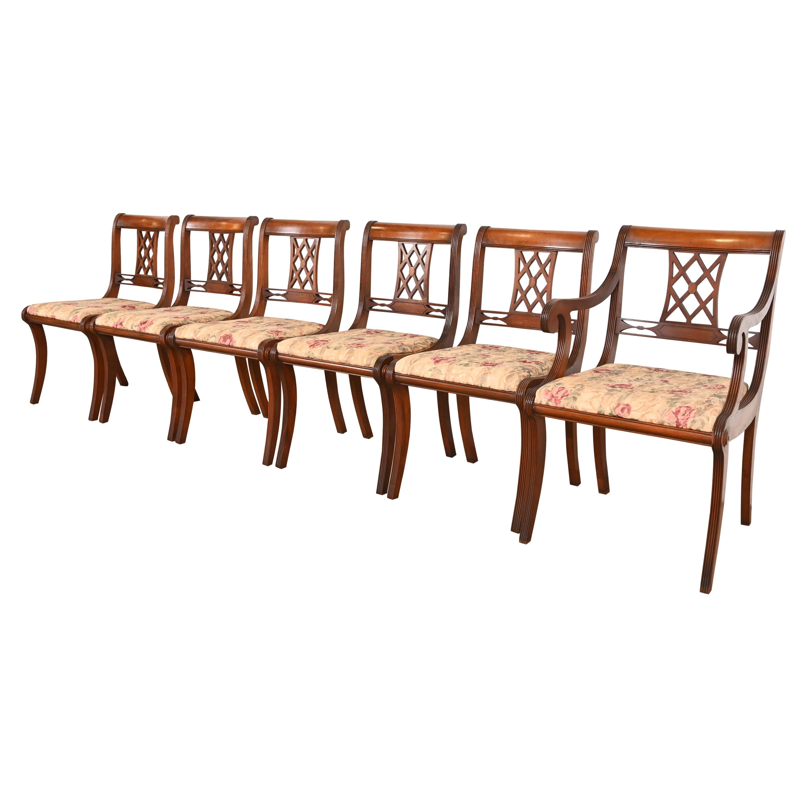 Kindel Furniture Style Regency Carved Mahogany Dining Chairs, Set of Six