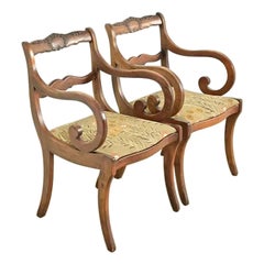 Kindel Furniture Style Regency Carved Solid Mahogany Armchairs, Pair
