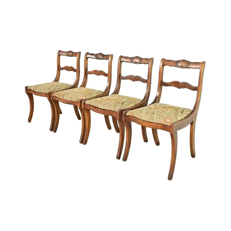 Kindel Furniture Style Regency Carved Solid Mahogany Dining Chairs, Set of Four For Sale