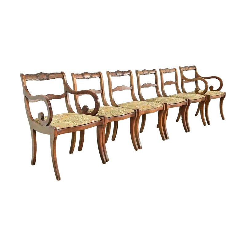 Kindel Furniture Style Regency Carved Solid Mahogany Dining Chairs, Set of Six