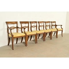 Kindel Furniture Style Regency Carved Walnut Dining Chairs, Set of Six