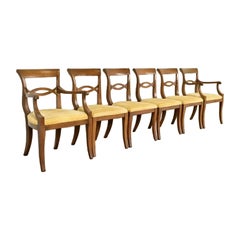 Kindel Furniture Style Regency Carved Walnut Dining Chairs, Set of Six
