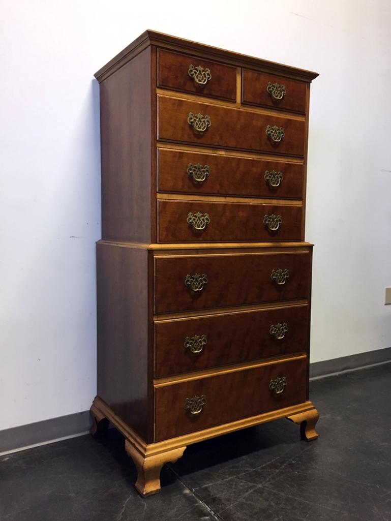 Beautiful chest on chest by high-end furniture maker Kindel. Made in Michigan, USA in the late-mid 20th Century. Stamped 