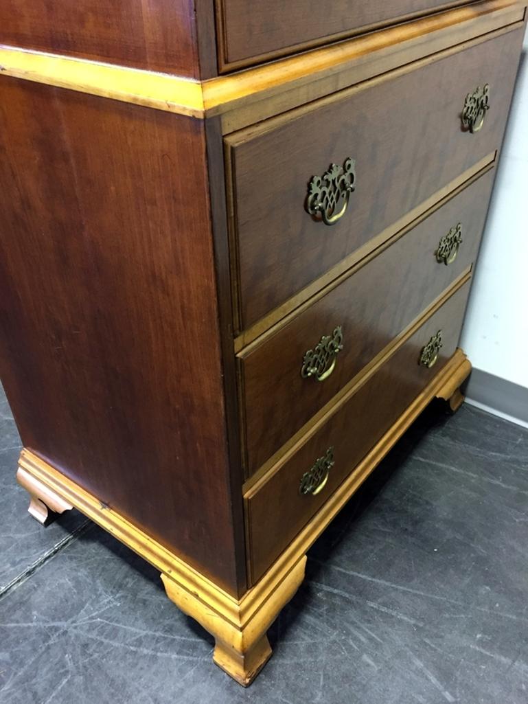 Brass KINDEL Grand Rapids Fruitwood Chippendale Chest on Chest