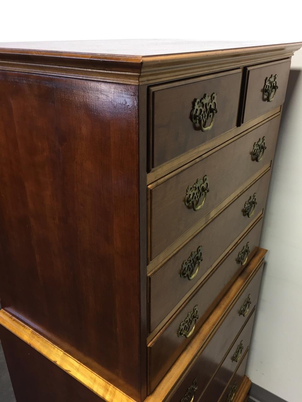 KINDEL Grand Rapids Fruitwood Chippendale Chest on Chest 1