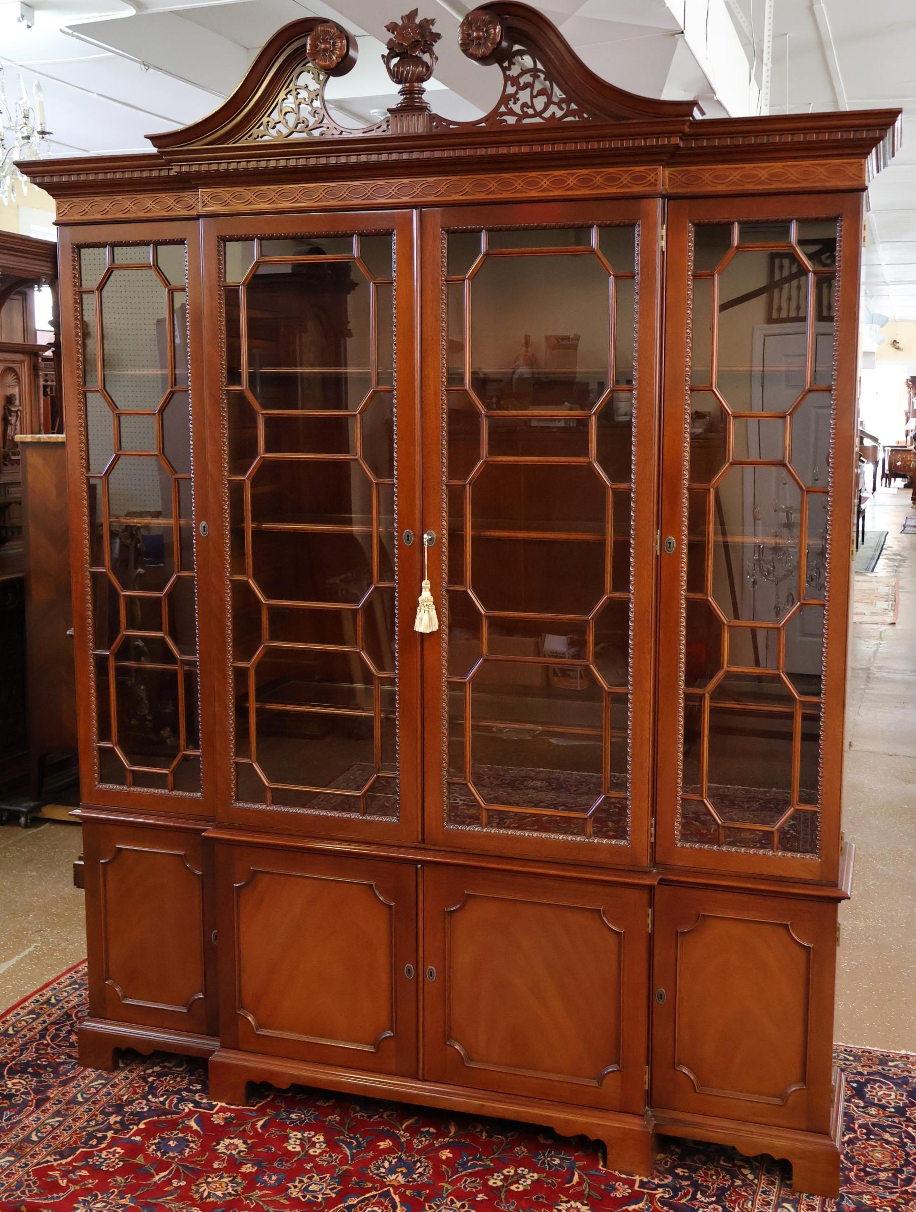 American Kindel Historic Trust Mahogany Bookcase China Cabinet Breakfront For Sale