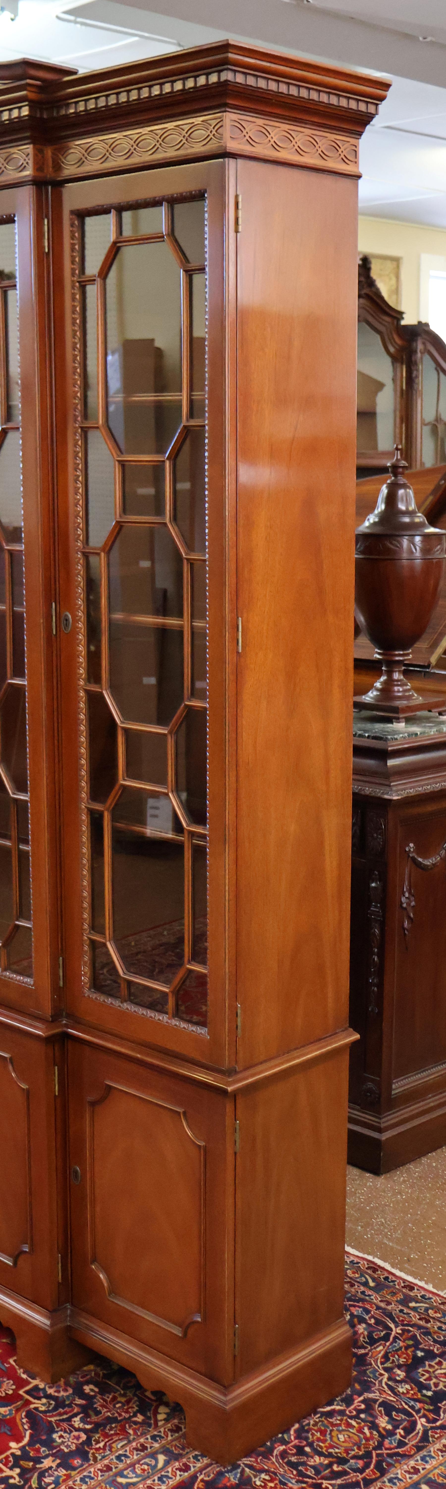 Late 19th Century Kindel Historic Trust Mahogany Bookcase China Cabinet Breakfront For Sale