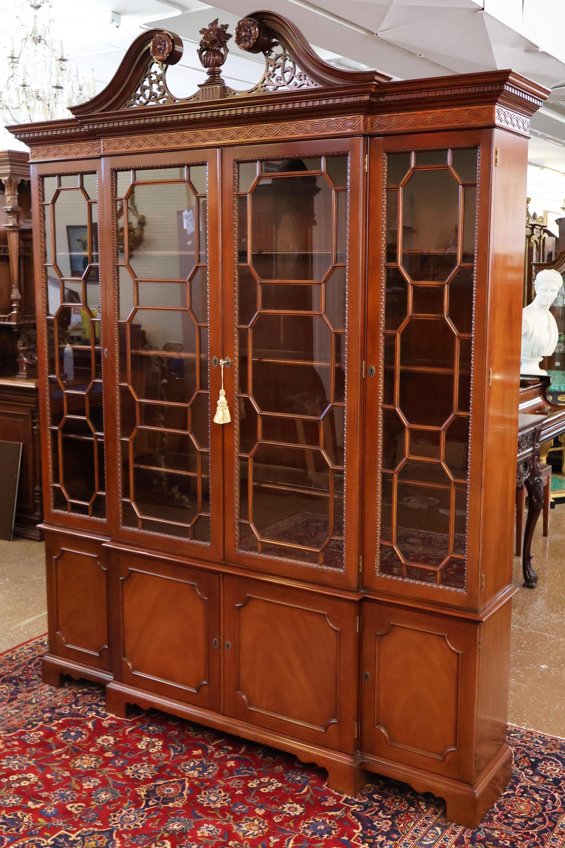 Kindel Historic Trust Mahogany Bookcase China Cabinet Breakfront For Sale 1