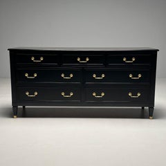 Kindel, Hollywood Regency Style, Dresser, Matte Black, Brass, USA, 1970s