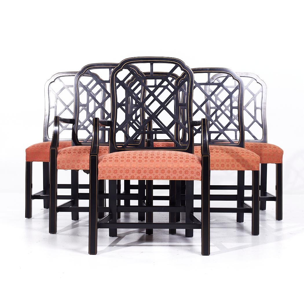 Kindel Lattice Back Dining Chairs - Set of 6

Each armless chair measures: 20 wide x 20.5 deep x 38 high, with a seat height of 19 inches
Each captains chair measures: 22.75 wide x 21.25 deep x 39.25 high, with a seat height of 19 inches, the arm