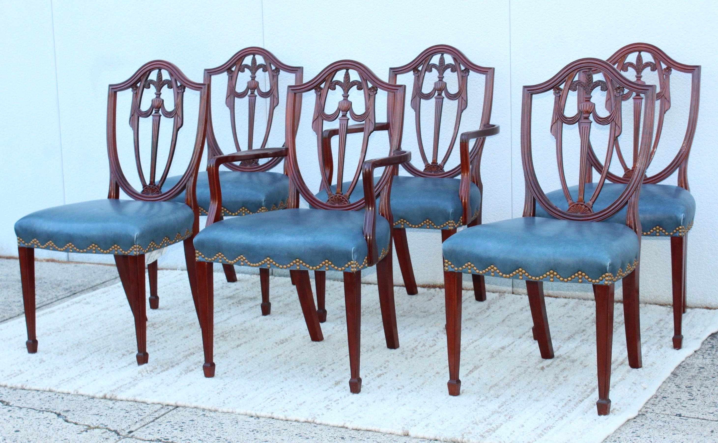 Hollywood Regency Kindel Mahogany and Leather Dining Chairs