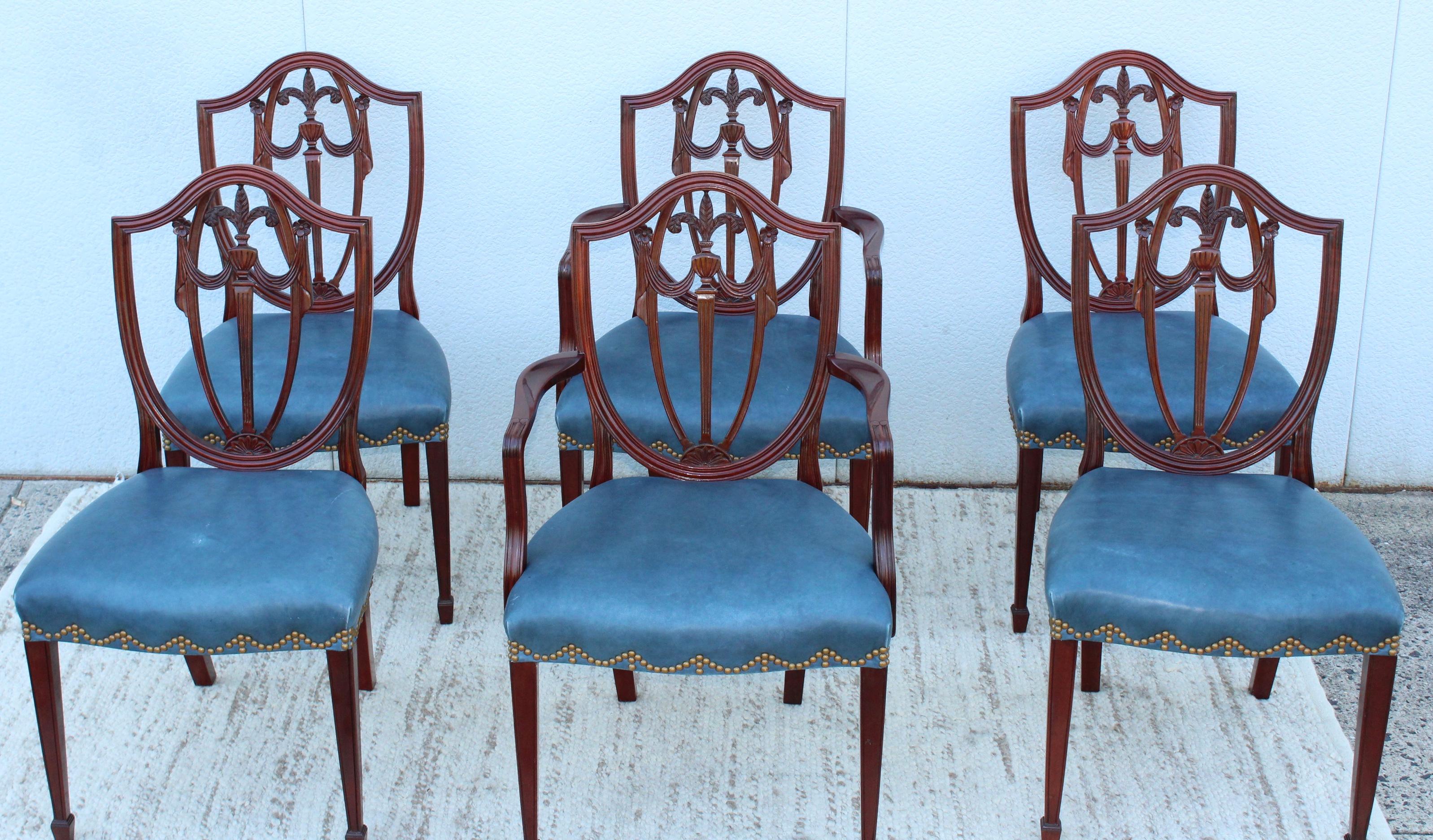 American Kindel Mahogany and Leather Dining Chairs