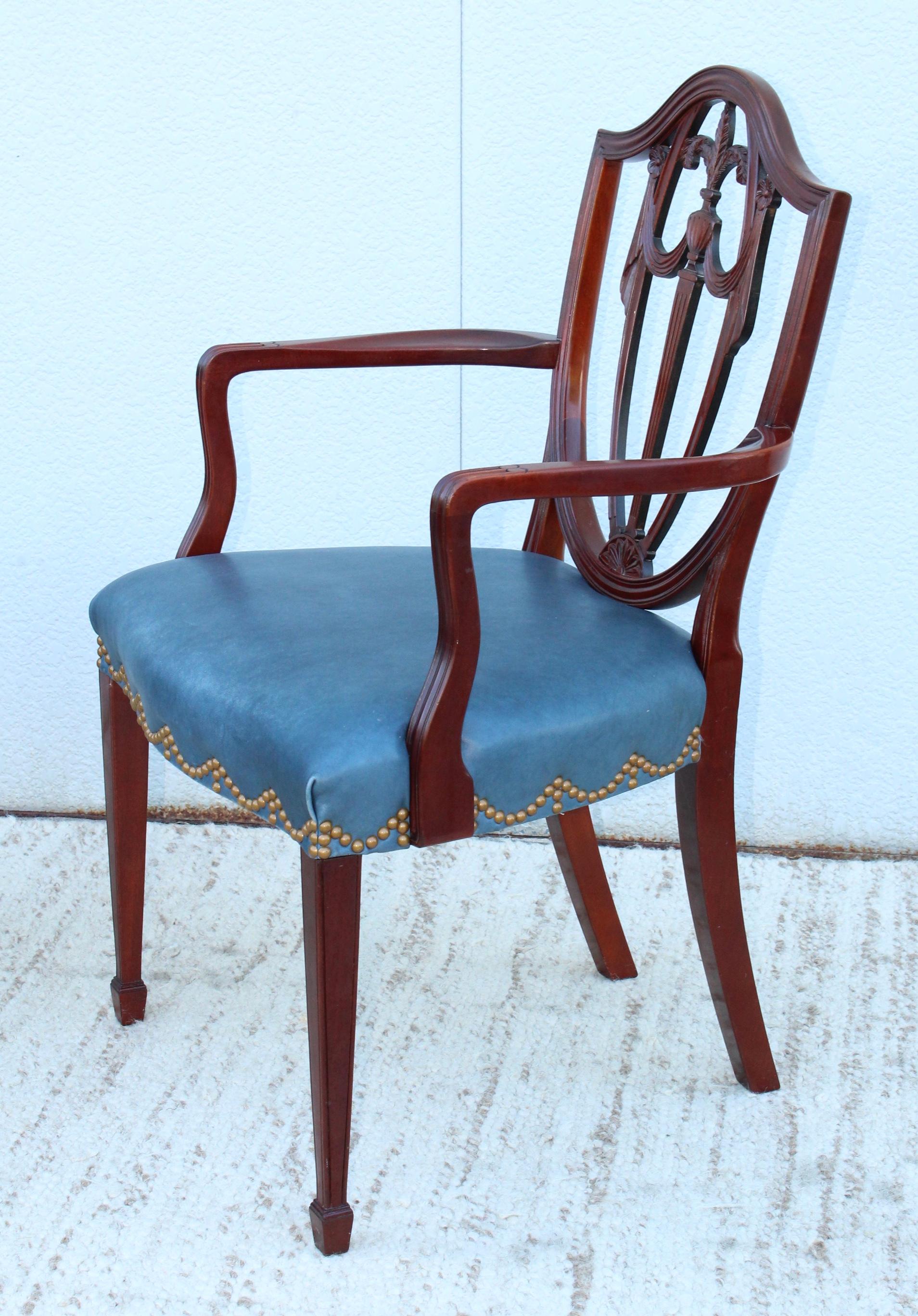 Brass Kindel Mahogany and Leather Dining Chairs