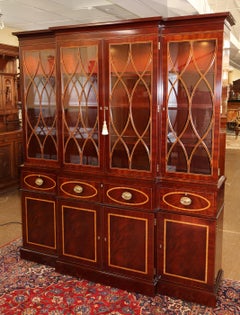 Kindel Masterworks Winterthur Mahogany Inlaid Bookcase Cabinet Breakfront