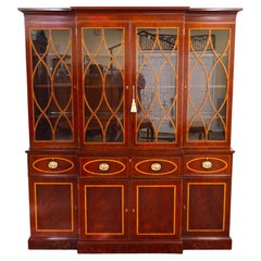 Kindel Masterworks Winterthur Mahogany Inlaid Bookcase Cabinet Breakfront