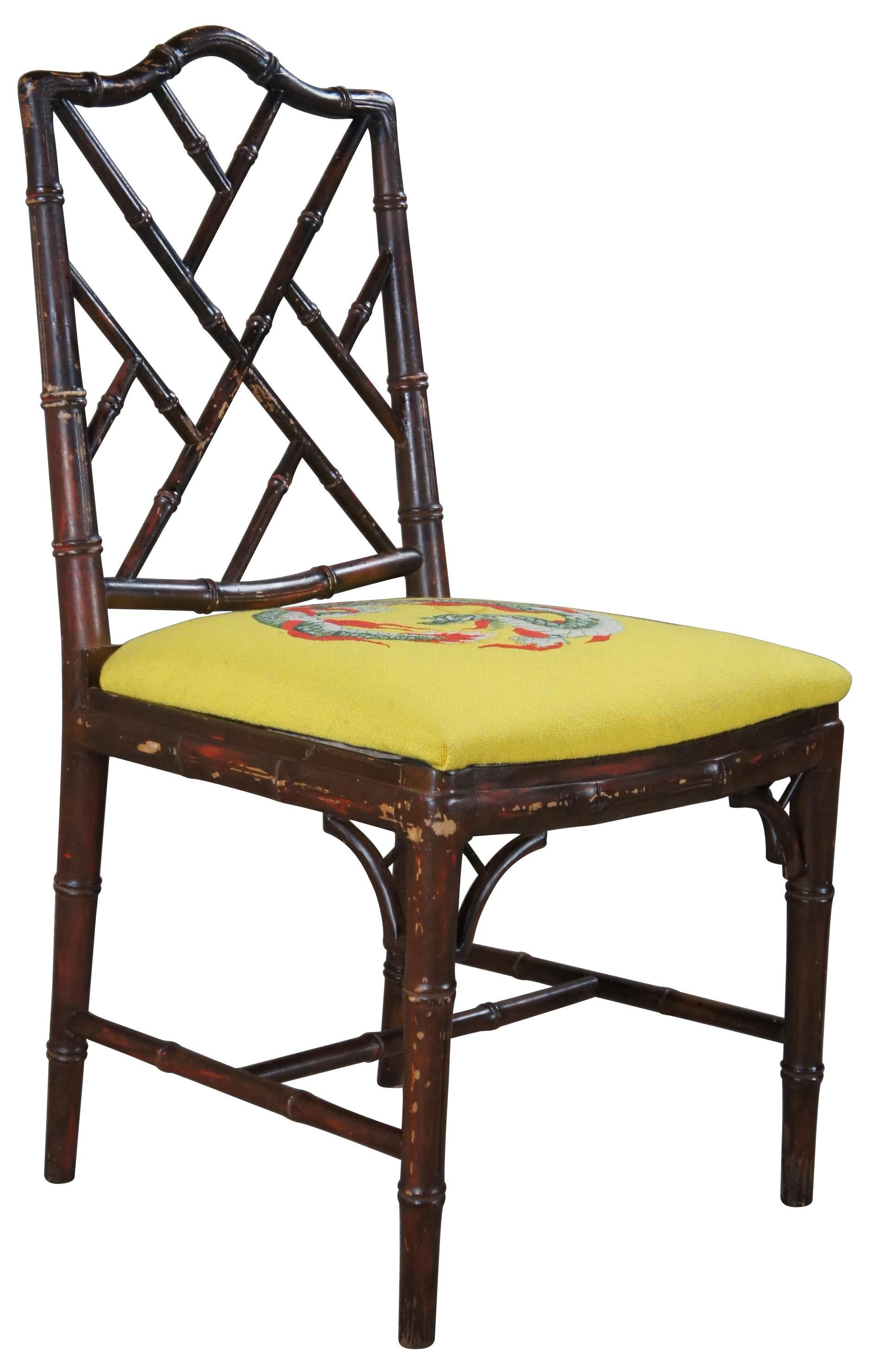 Chinoiserie Kindel Mid Century Chinese Chippendale Faux Bamboo Dining Side or Desk Chair