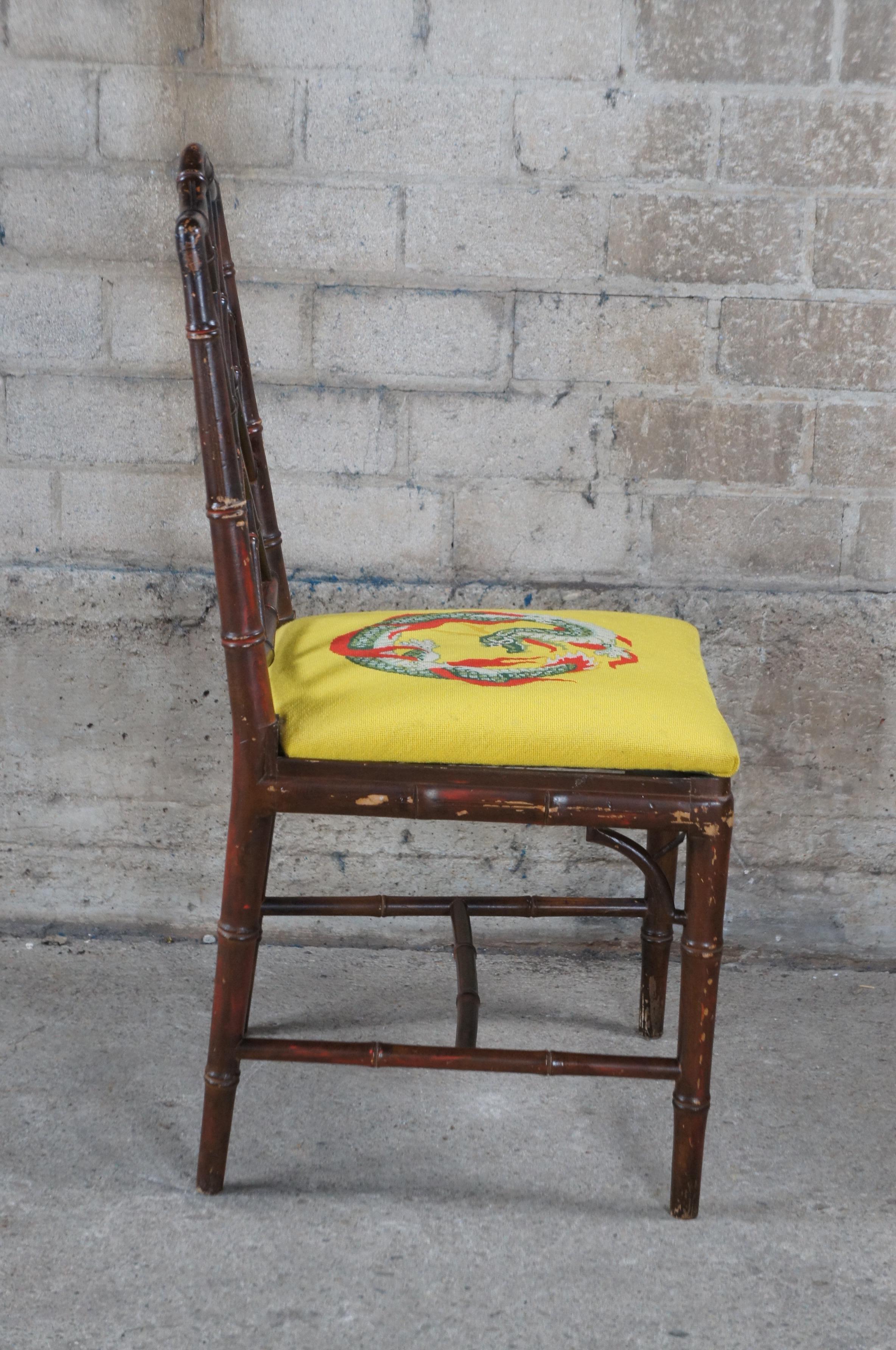 Kindel Mid Century Chinese Chippendale Faux Bamboo Dining Side or Desk Chair In Good Condition In Dayton, OH