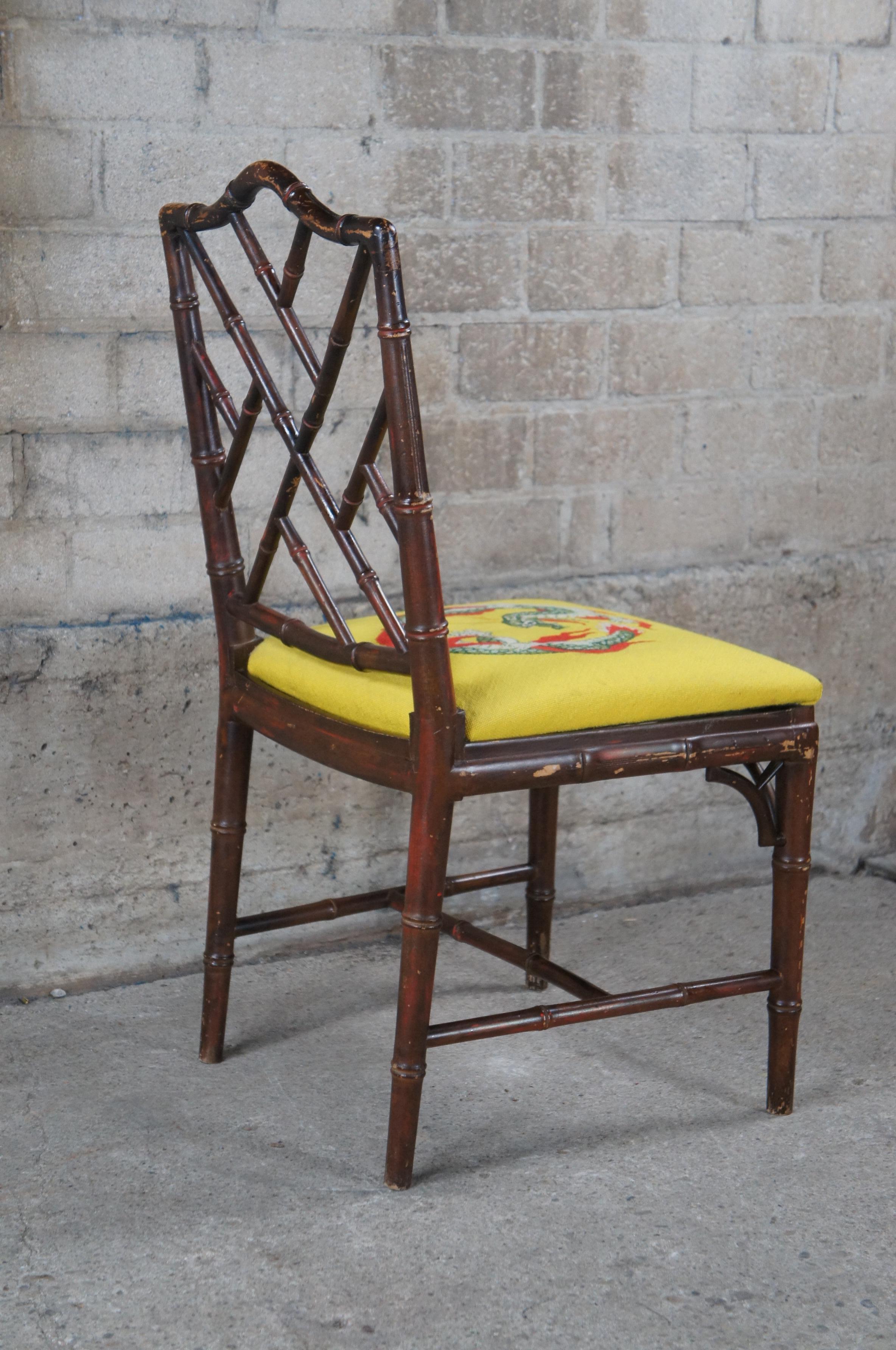 Late 20th Century Kindel Mid Century Chinese Chippendale Faux Bamboo Dining Side or Desk Chair