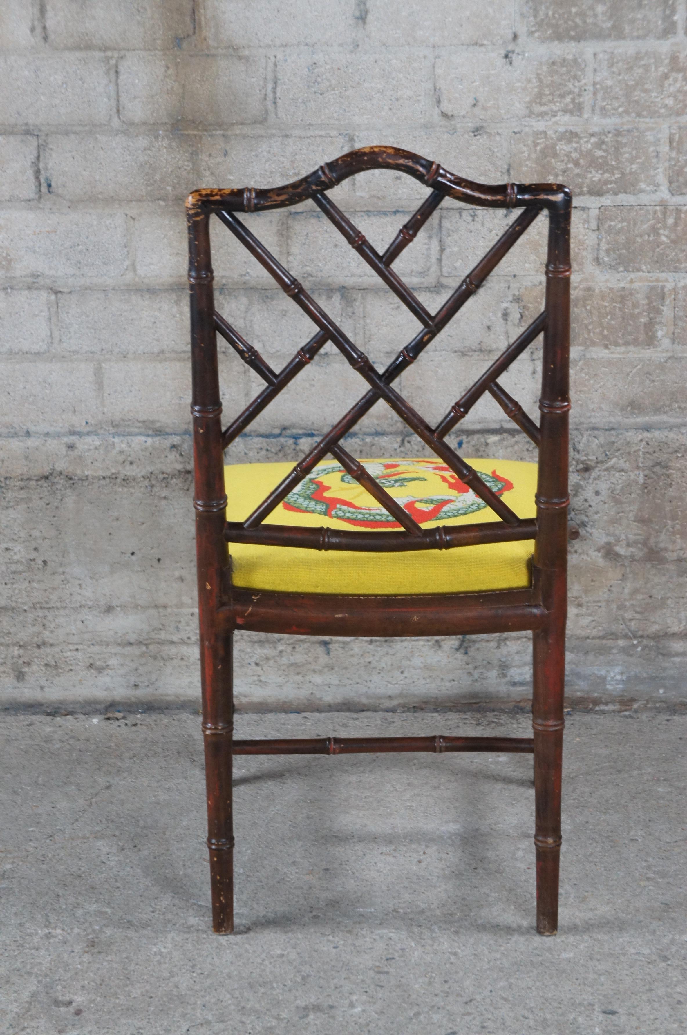 Upholstery Kindel Mid Century Chinese Chippendale Faux Bamboo Dining Side or Desk Chair