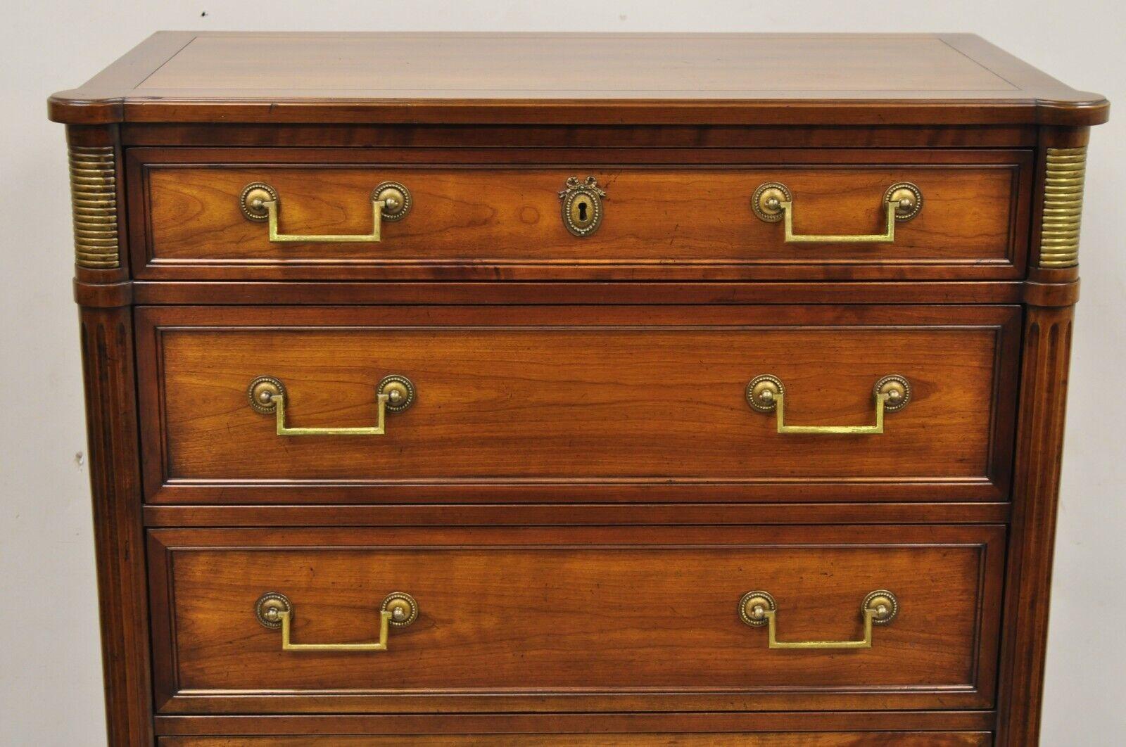 Kindel Milano Louis XVI Style 6 Drawer Highboy Cherry Wood Tall Chest Dresser In Good Condition For Sale In Philadelphia, PA