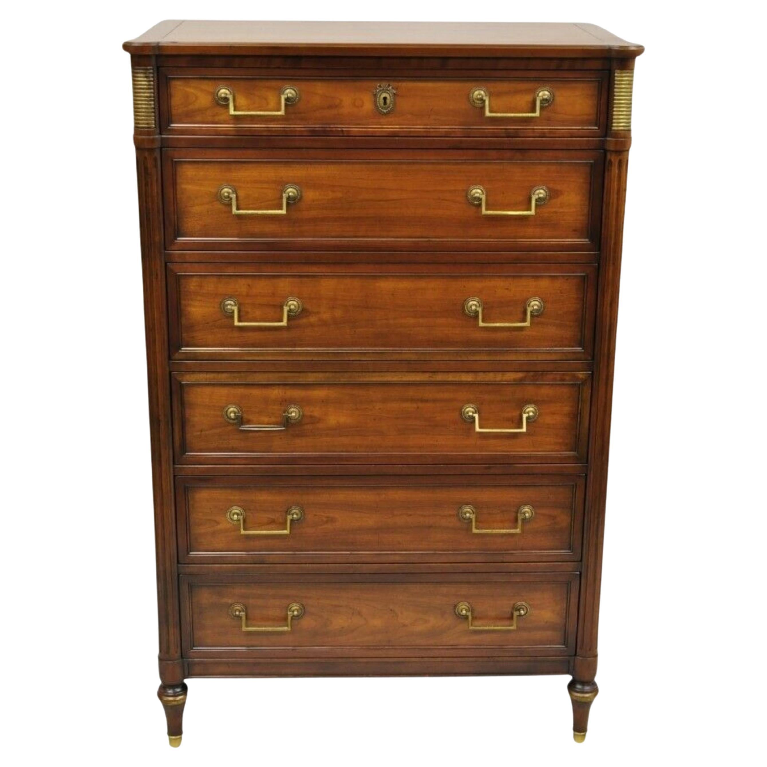 Kindel Milano Louis XVI Style 6 Drawer Highboy Cherry Wood Tall Chest Dresser For Sale