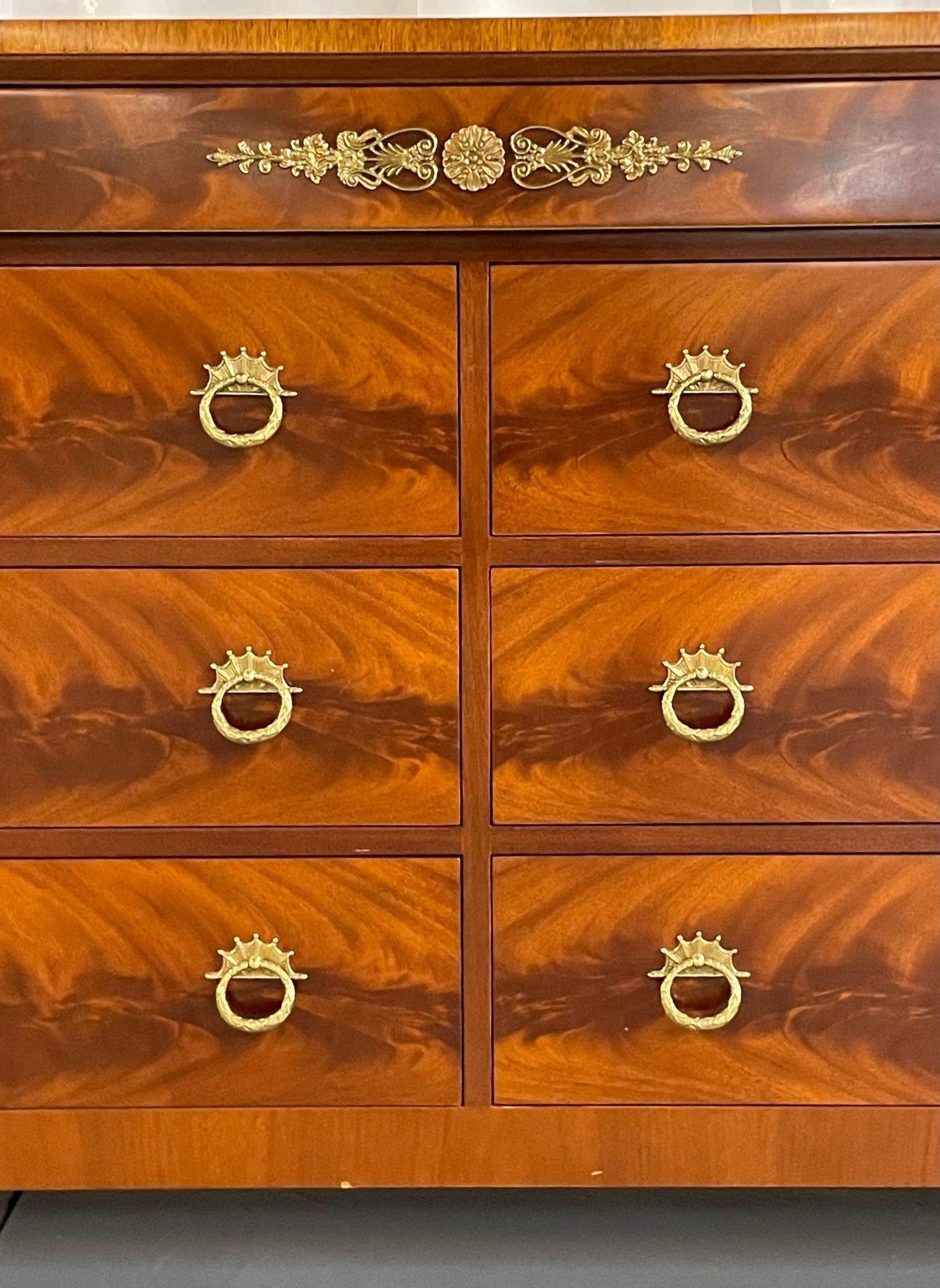 American Empire Kindel Neoclassical Collection Gilt Brass Mounted Flame Mahogany Double Dresser